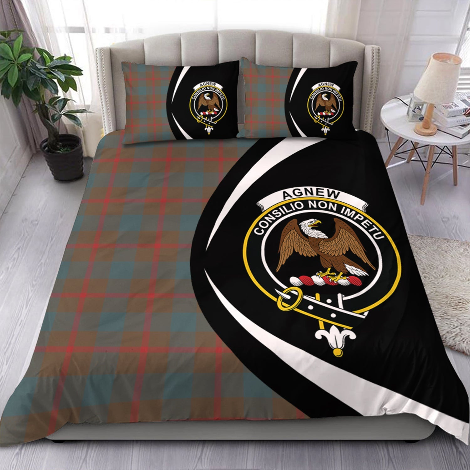 ScotsTee Shop Scottish Agnew (MacAgnew) Weathered Clan Badge Tartan Bedding Set Circle Style