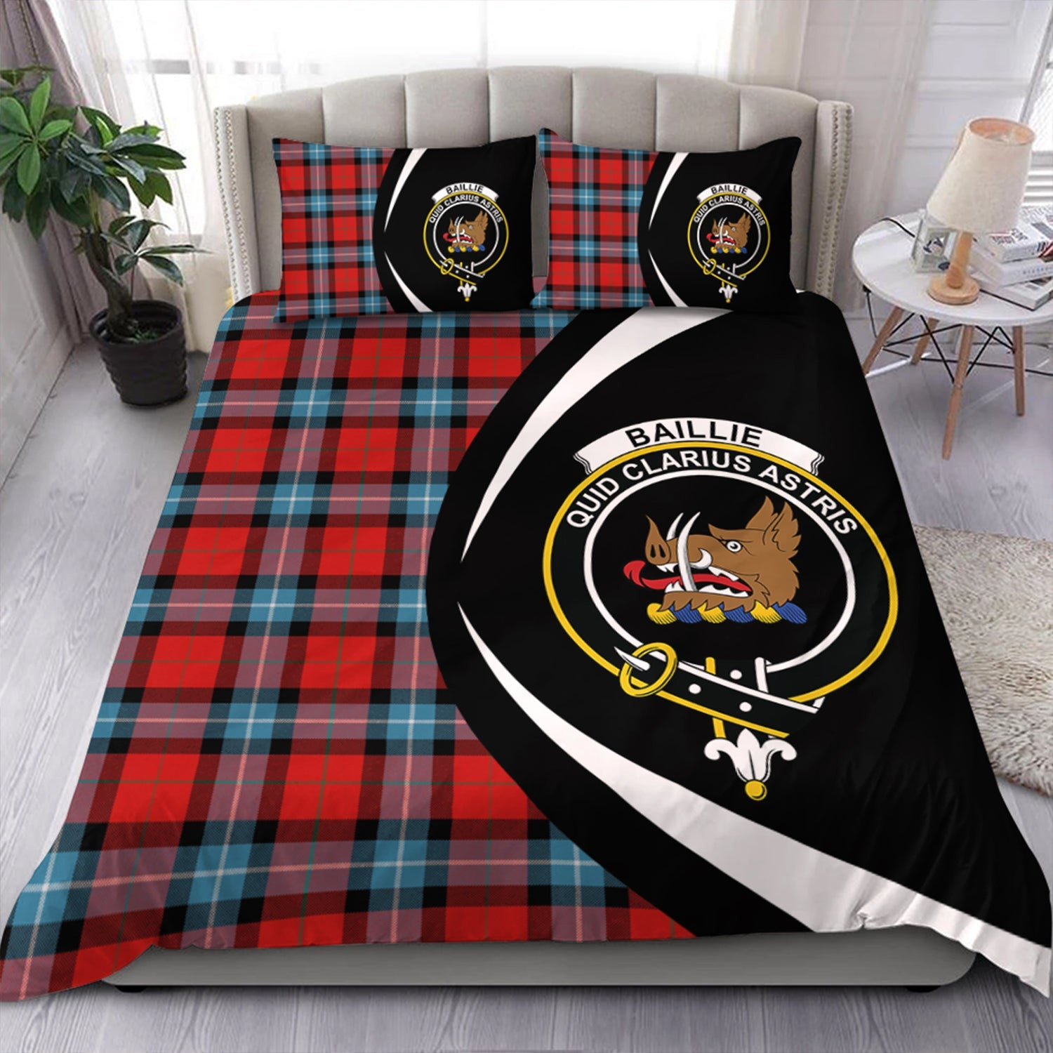 ScotsTee Shop Scottish Baillie of Polkemmet Red Clan Badge Tartan Bedding Set Circle Style