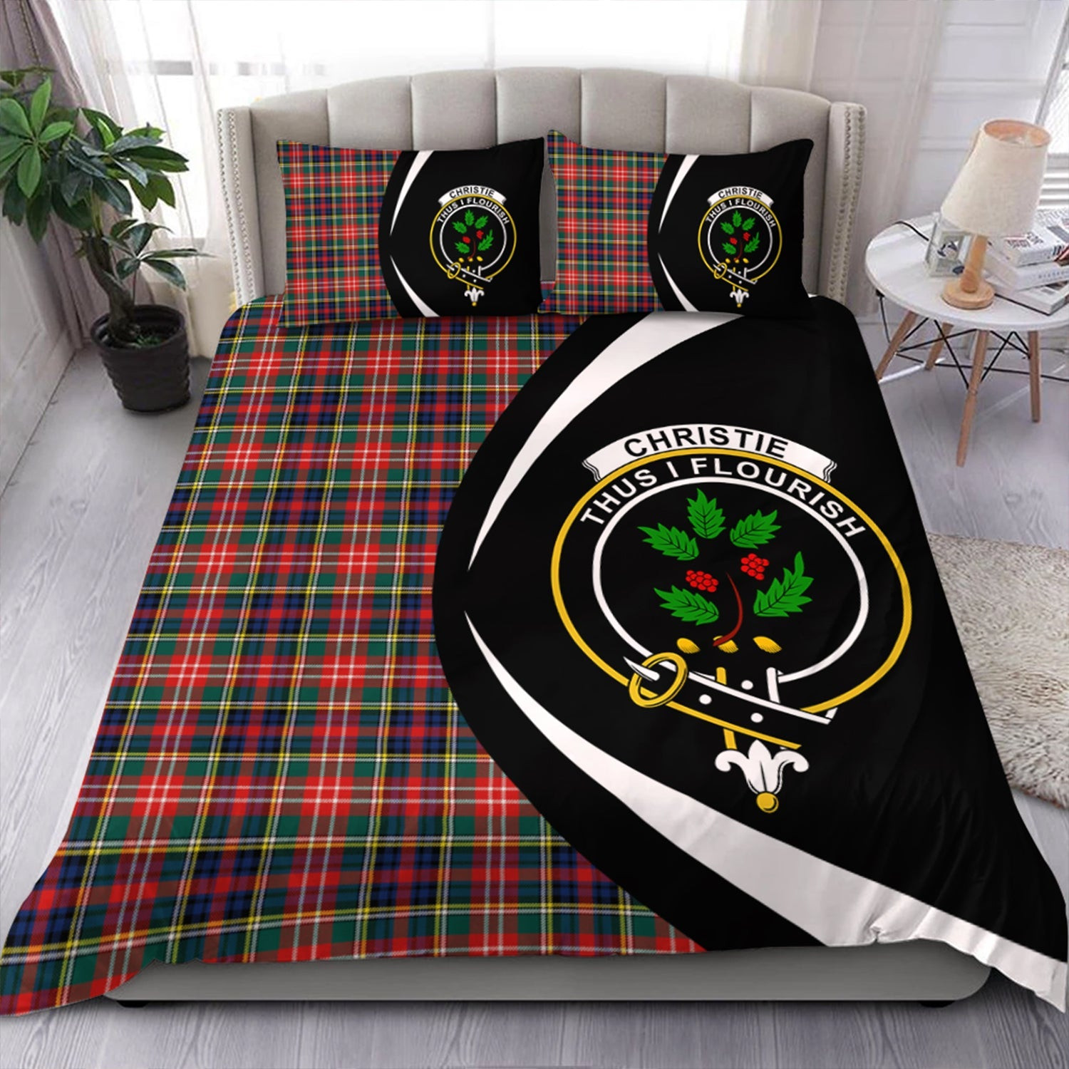 ScotsTee Shop Scottish Christie Modern Clan Badge Tartan Bedding Set Circle Style