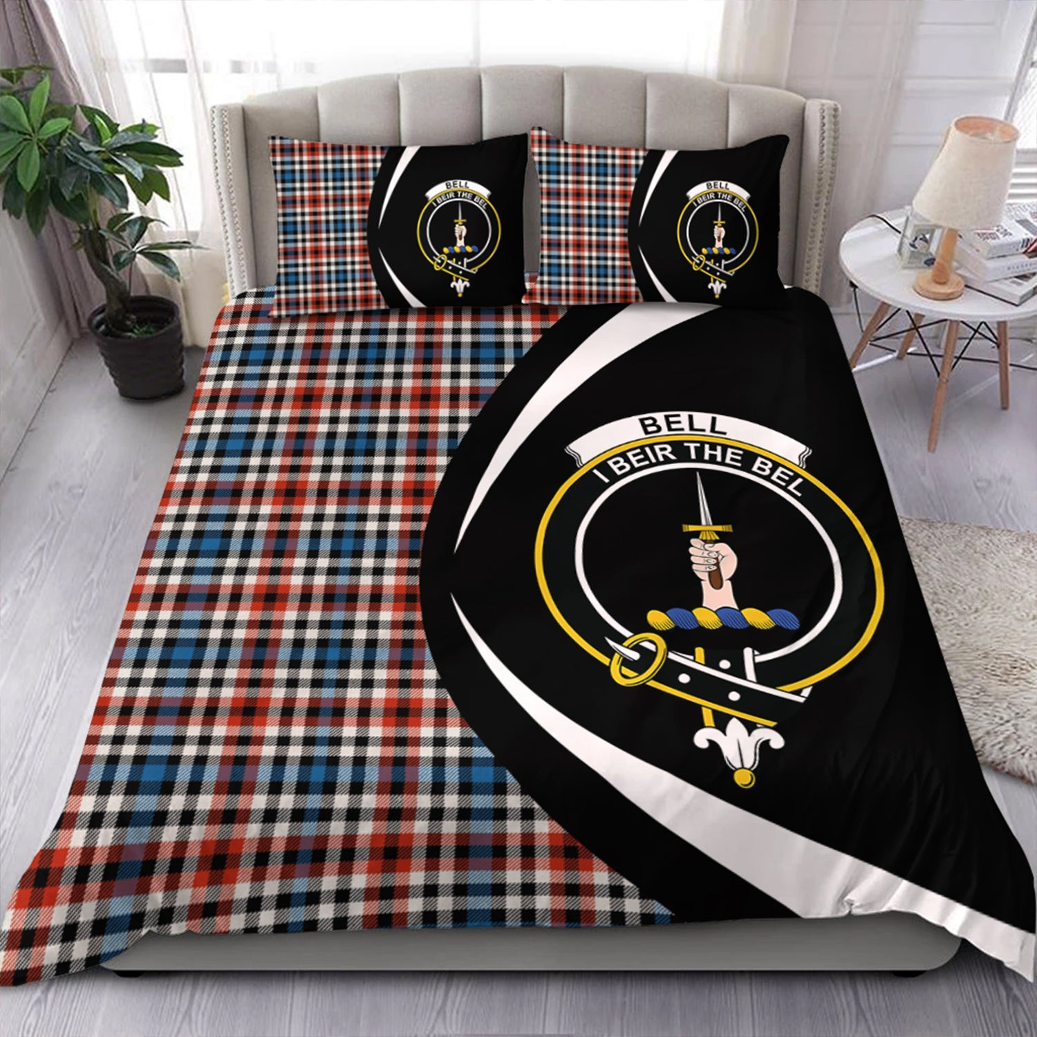 ScotsTee Shop Scottish Bell Border (Bell Southern Bell) Ancient Clan Badge Tartan Bedding Set Circle Style