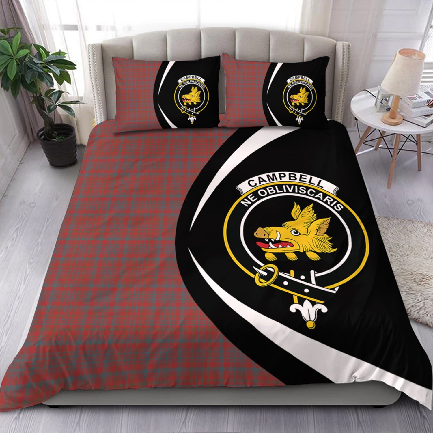 ScotsTee Shop Scottish Campbell of Loudon Plaid Weathered 2 Clan Badge Tartan Bedding Set Circle Style