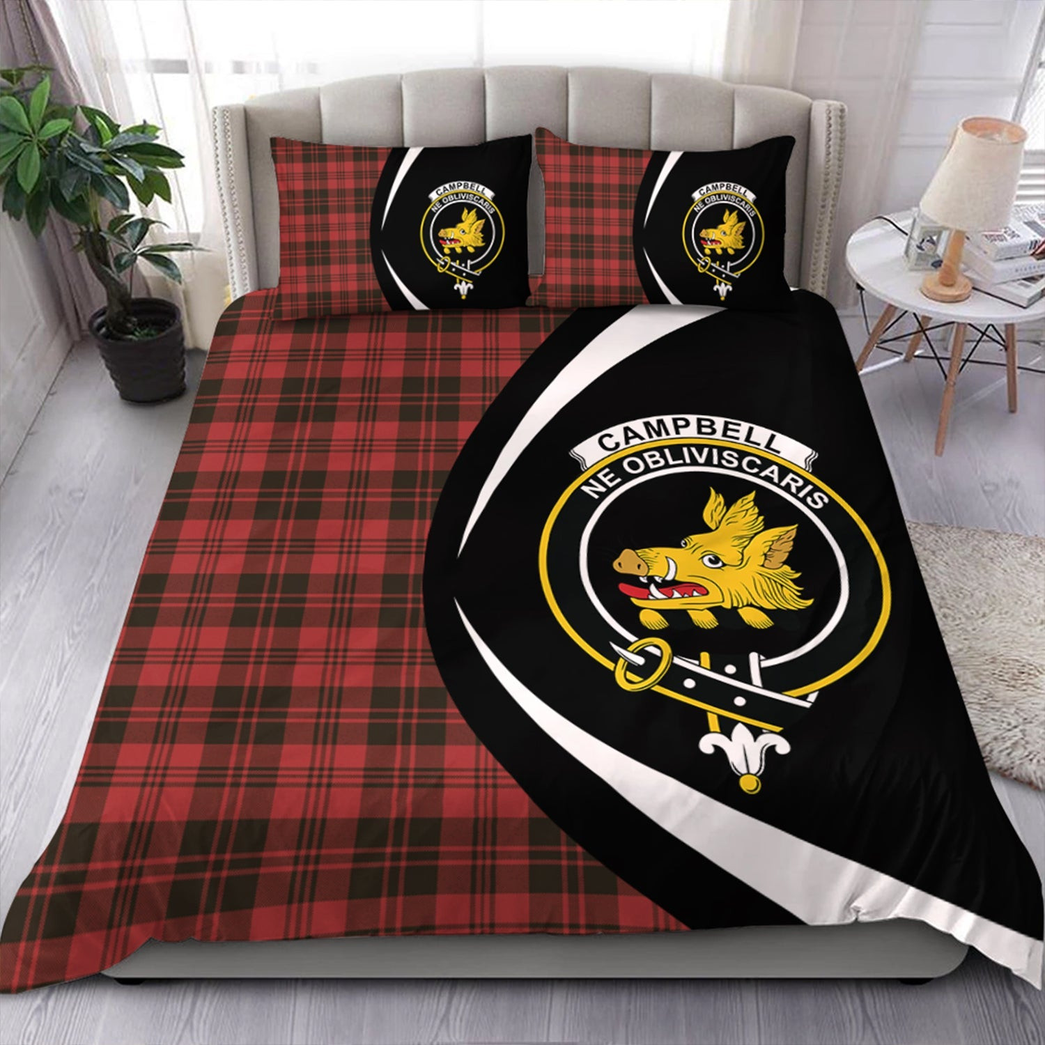 ScotsTee Shop Scottish Campbell of Lochlane Weathered 2 Clan Badge Tartan Bedding Set Circle Style