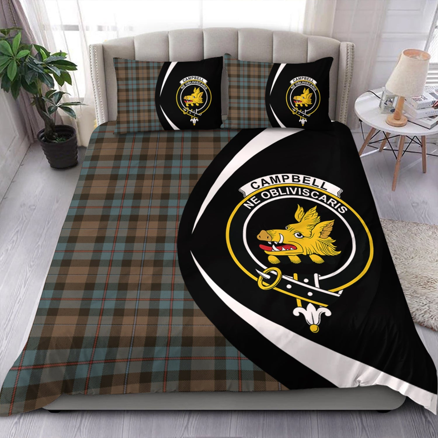 ScotsTee Shop Scottish Campbell of Cawdor Weathered 2 Clan Badge Tartan Bedding Set Circle Style