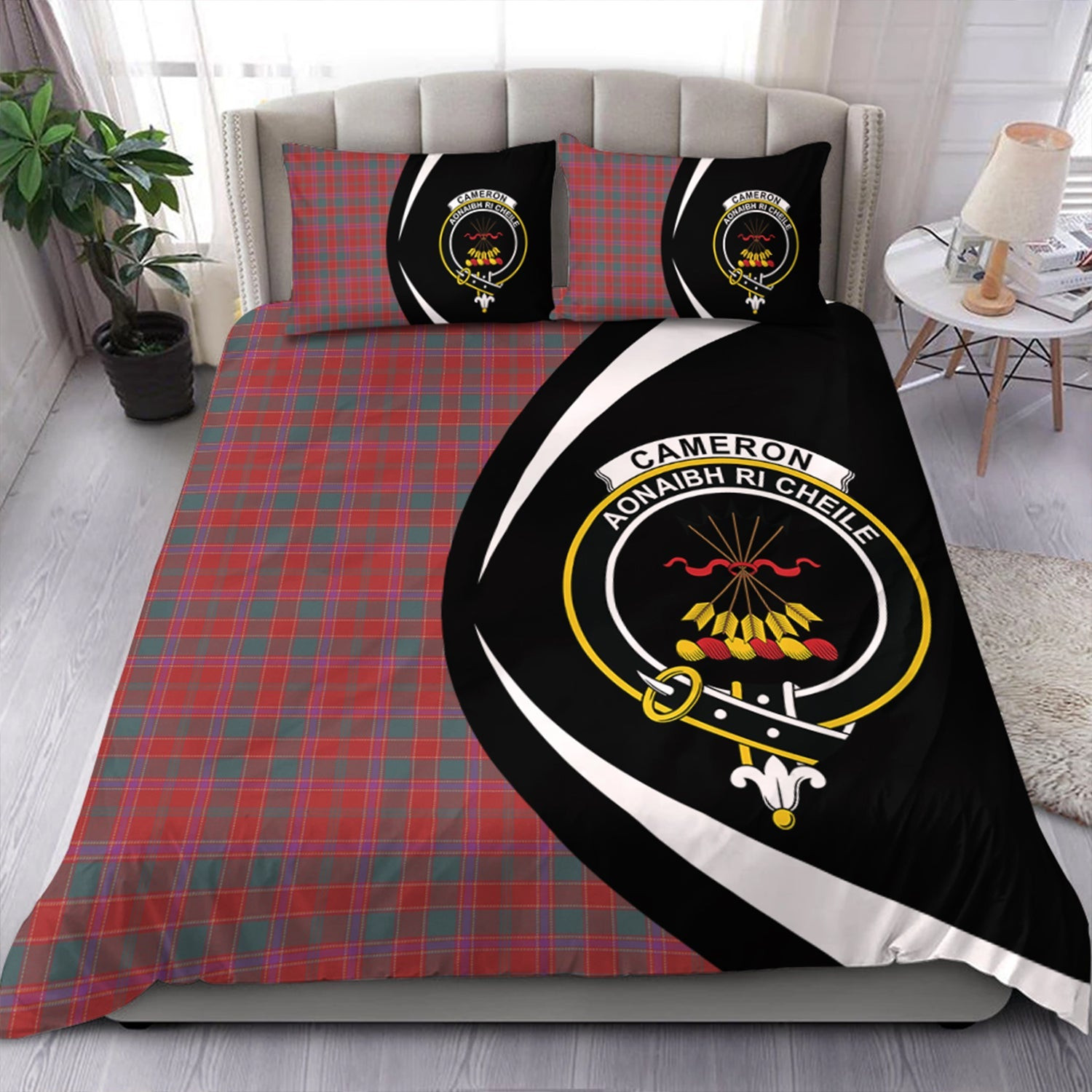 ScotsTee Shop Scottish Cameron of Lochiel #2 (Munro #2) Weathered Clan Badge Tartan Bedding Set Circle Style