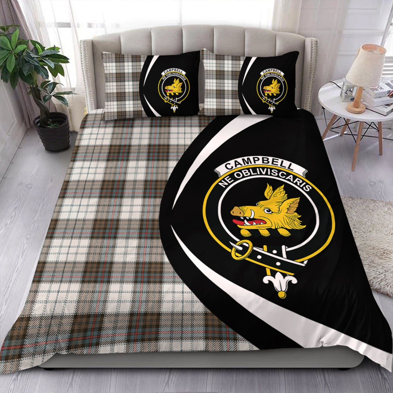 ScotsTee Shop Scottish Campbell of Cawdor Dress Weathered 2 Clan Badge Tartan Bedding Set Circle Style