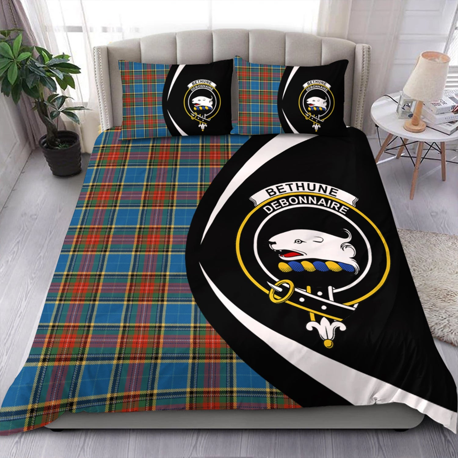 ScotsTee Shop Scottish Bethune Ancient Clan Badge Tartan Bedding Set Circle Style