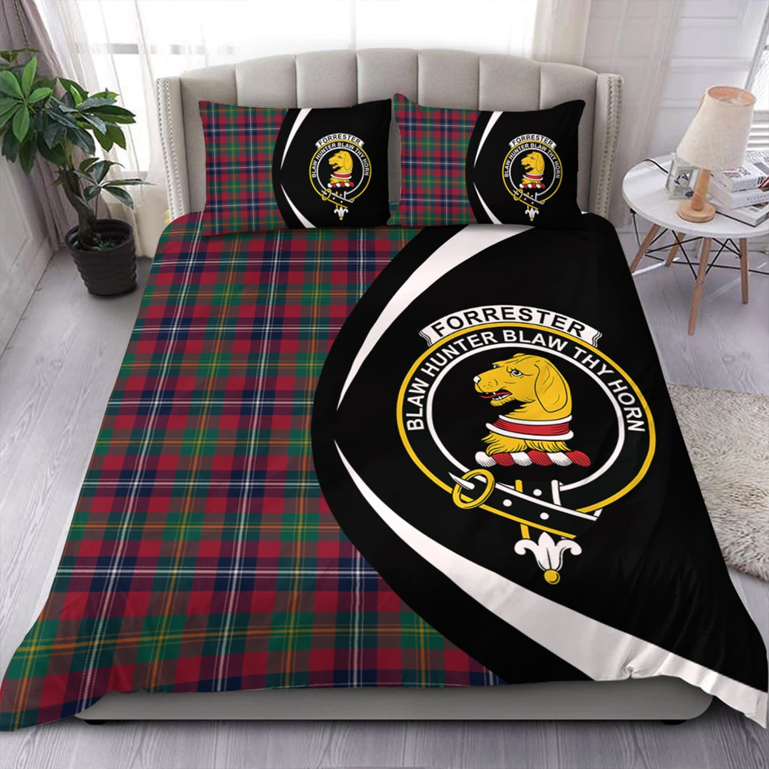 ScotsTee Shop Scottish Forrester Modern Clan Badge Tartan Bedding Set Circle Style