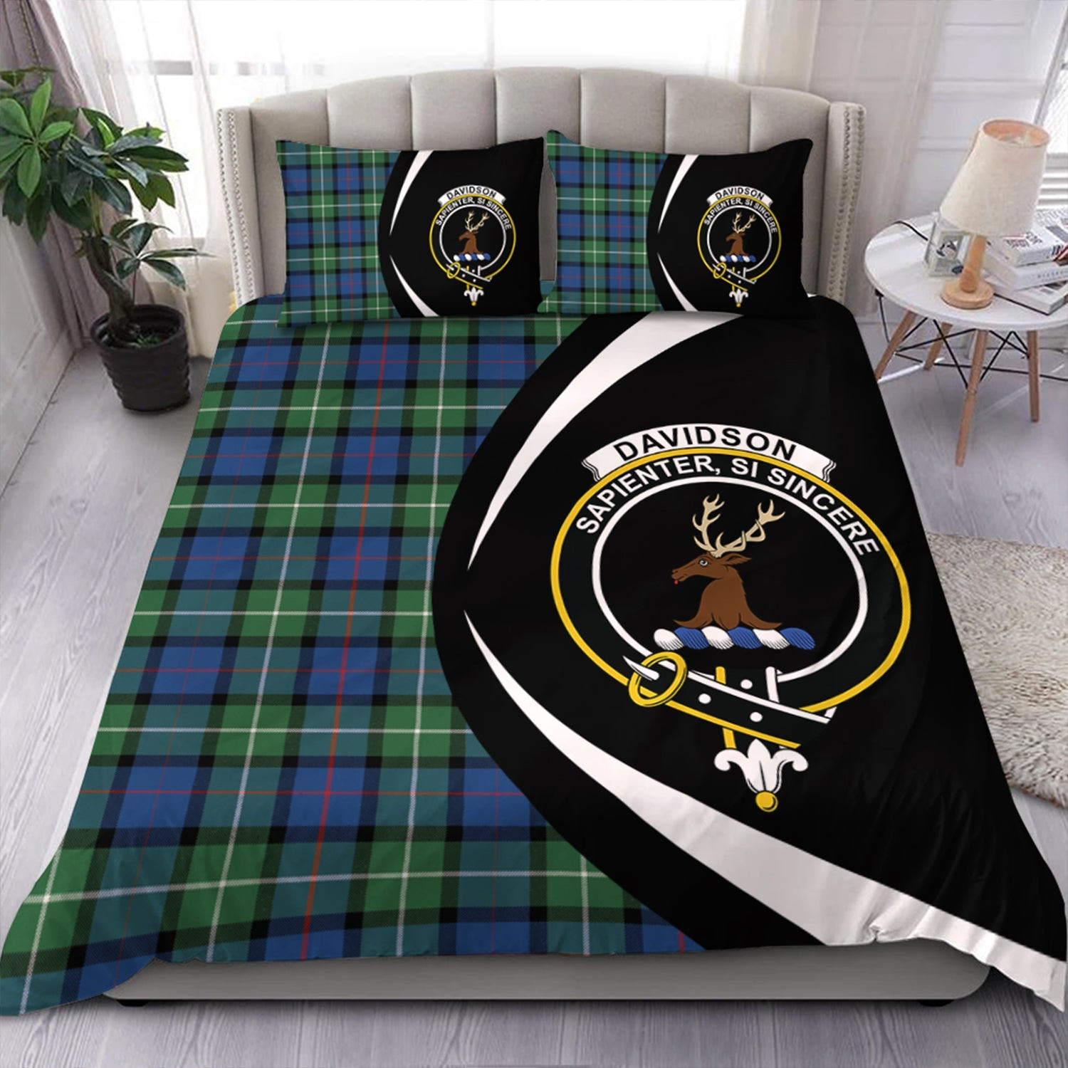 ScotsTee Shop Scottish Davidson Modern Clan Badge Tartan Bedding Set Circle Style