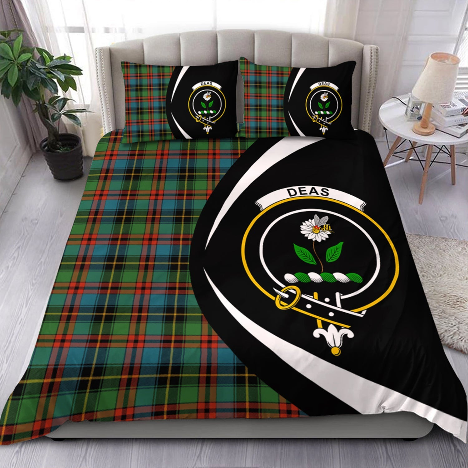 ScotsTee Shop Scottish Deas Ancient Clan Badge Tartan Bedding Set Circle Style