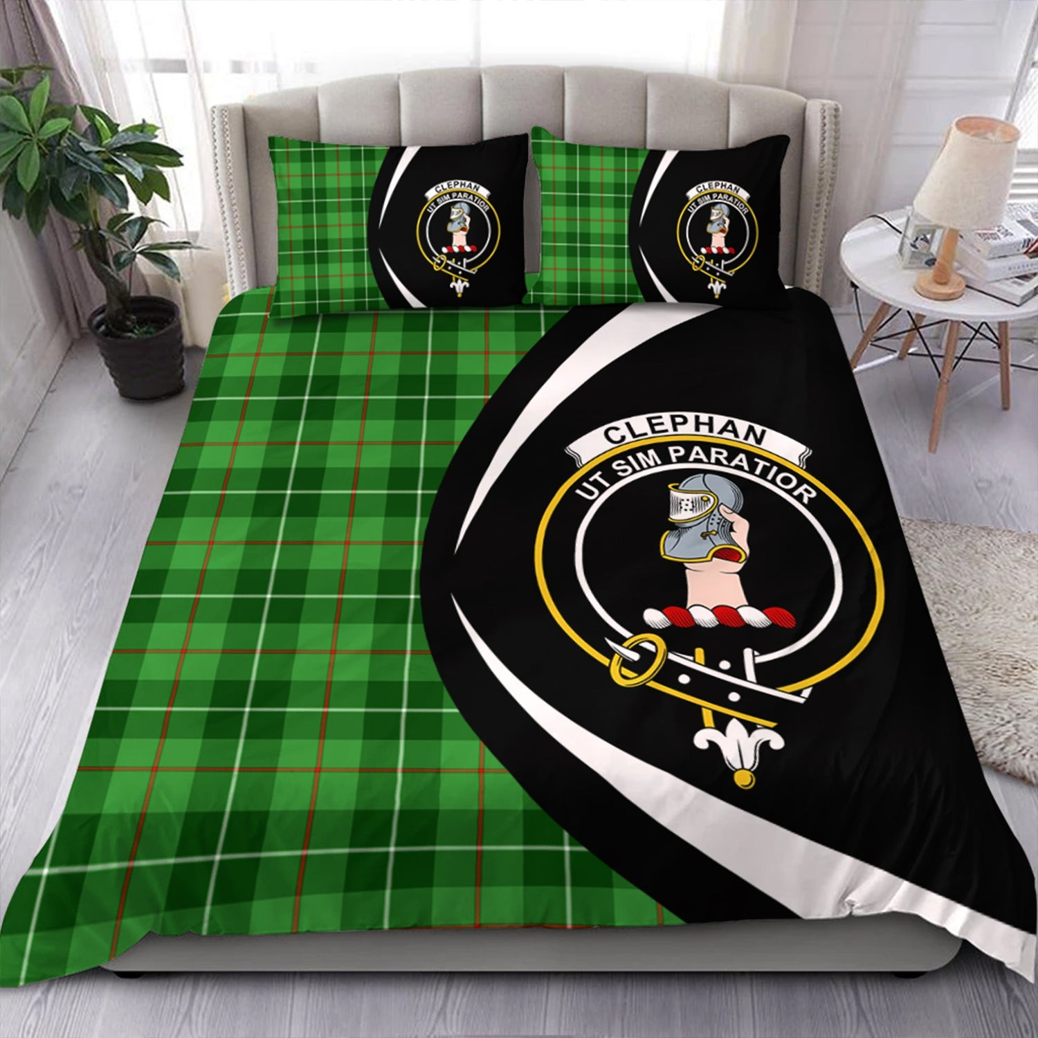 ScotsTee Shop Scottish Clephan (or Clephane) Clan Badge Tartan Bedding Set Circle Style