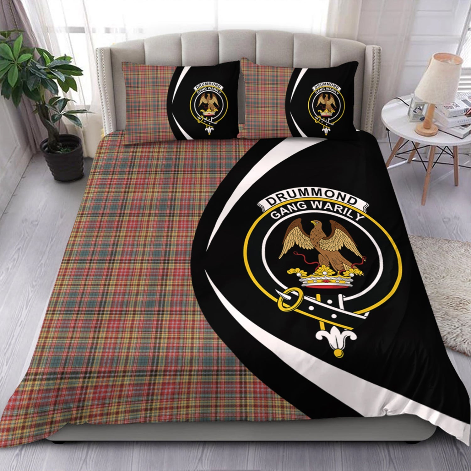 ScotsTee Shop Scottish Drummond of Strathallan Weathered Clan Badge Tartan Bedding Set Circle Style