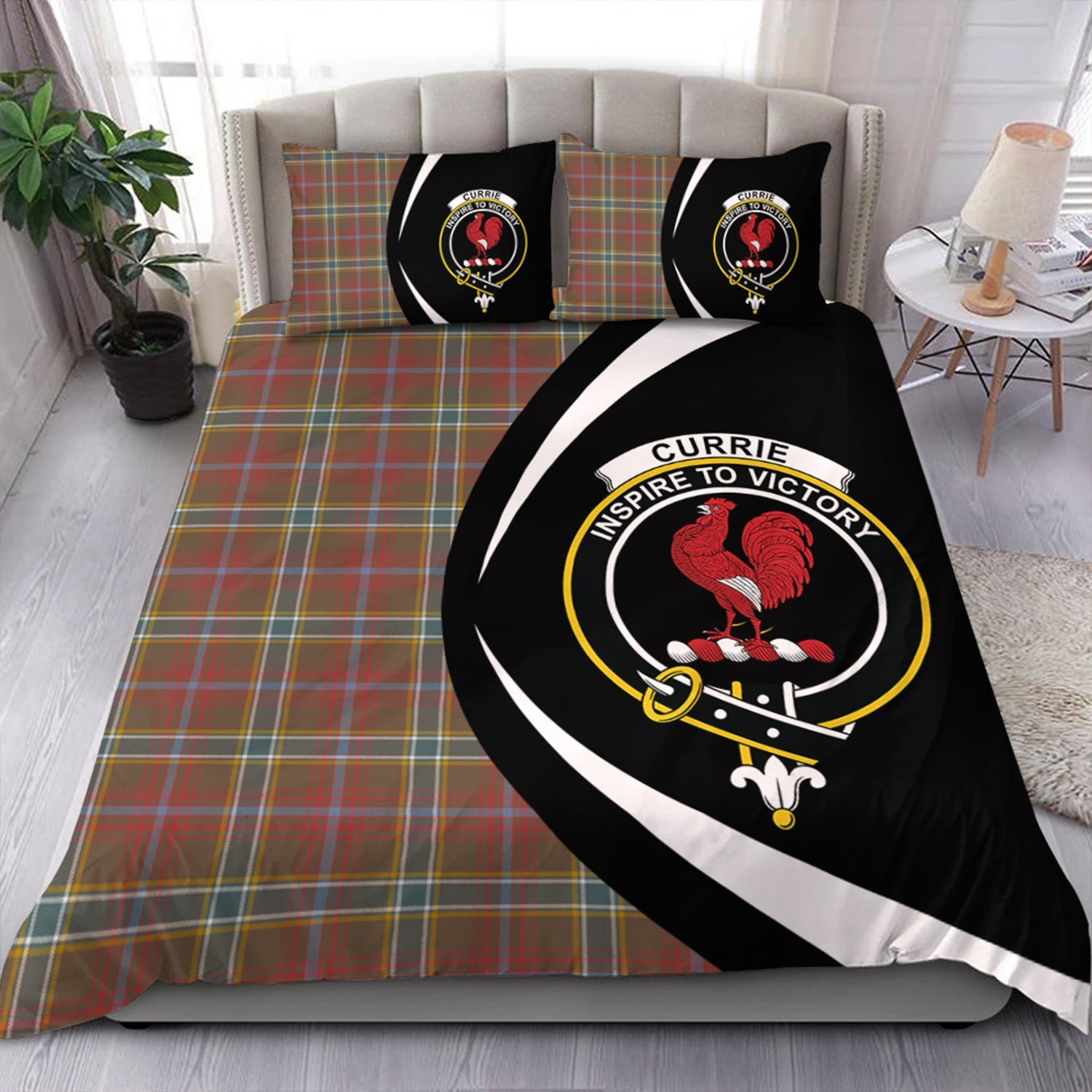 ScotsTee Shop Scottish Currie of Arran Weathered Clan Badge Tartan Bedding Set Circle Style