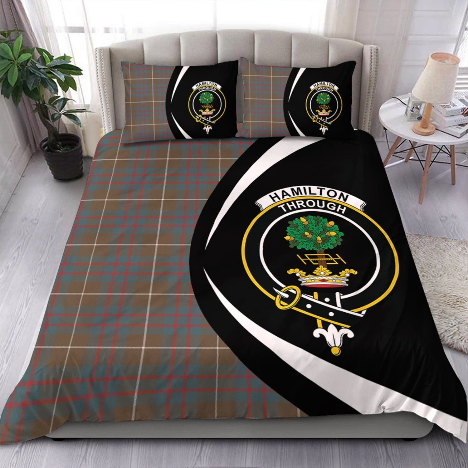 ScotsTee Shop Scottish Hamilton of Clayton Weathered Clan Badge Tartan Bedding Set Circle Style