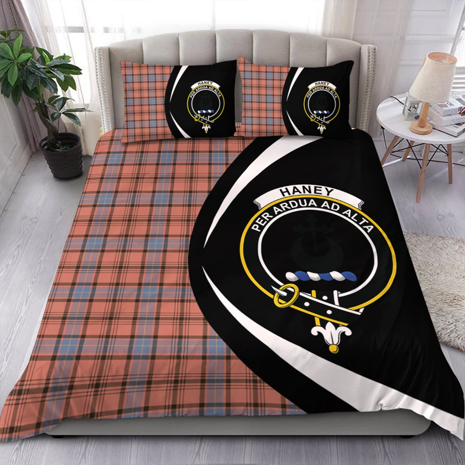 ScotsTee Shop Scottish Haney Dress Weathered Clan Badge Tartan Bedding Set Circle Style