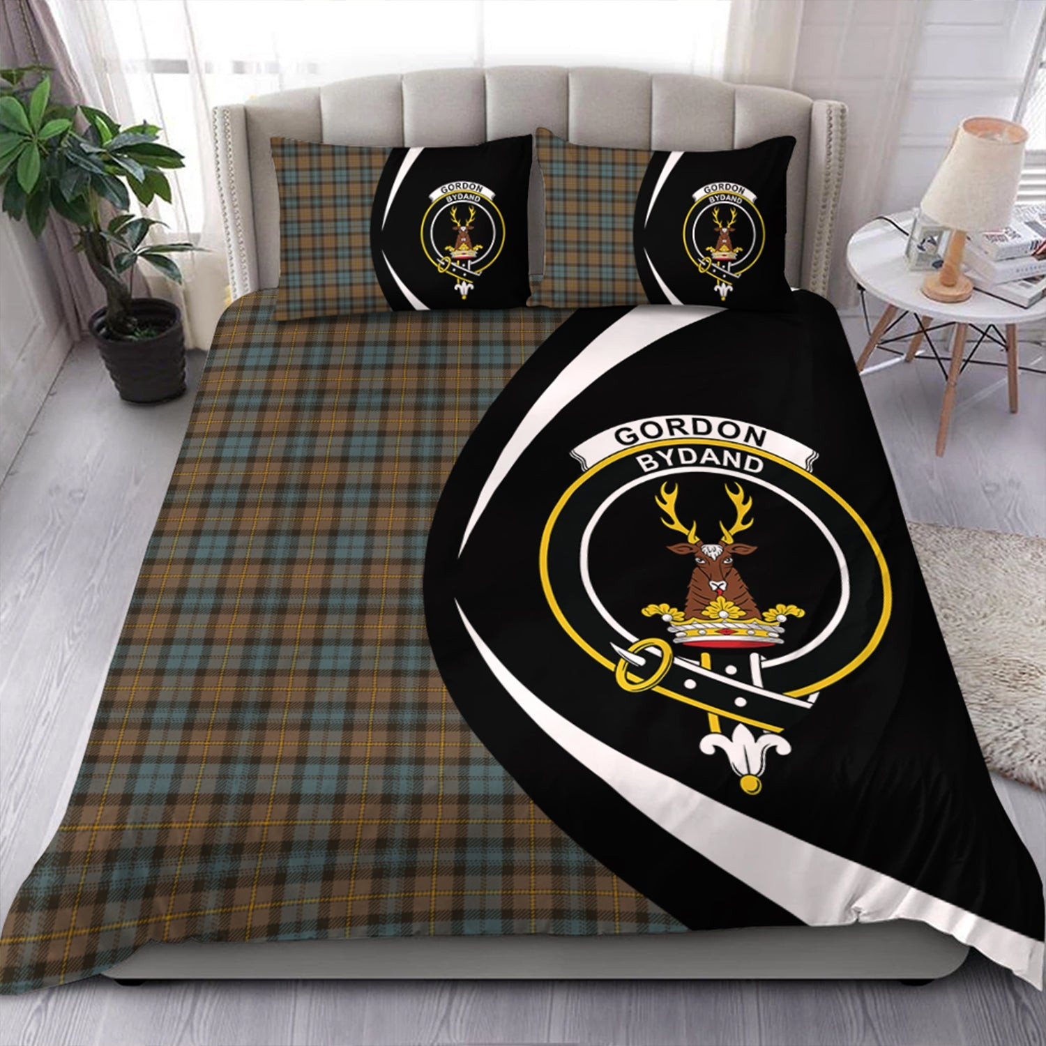 ScotsTee Shop Scottish Gordon Weathered Clan Badge Tartan Bedding Set Circle Style