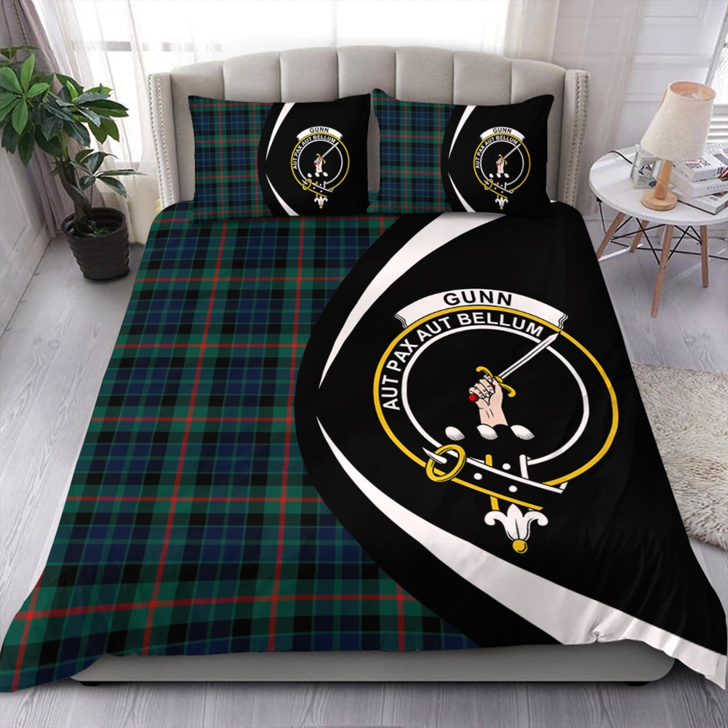 ScotsTee Shop Scottish Gunn Modern Clan Badge Tartan Bedding Set Circle Style