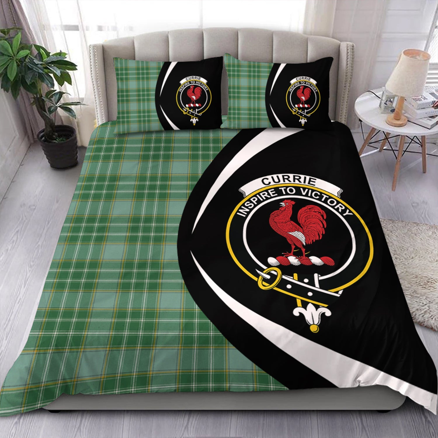 ScotsTee Shop Scottish Currie Ancient Clan Badge Tartan Bedding Set Circle Style