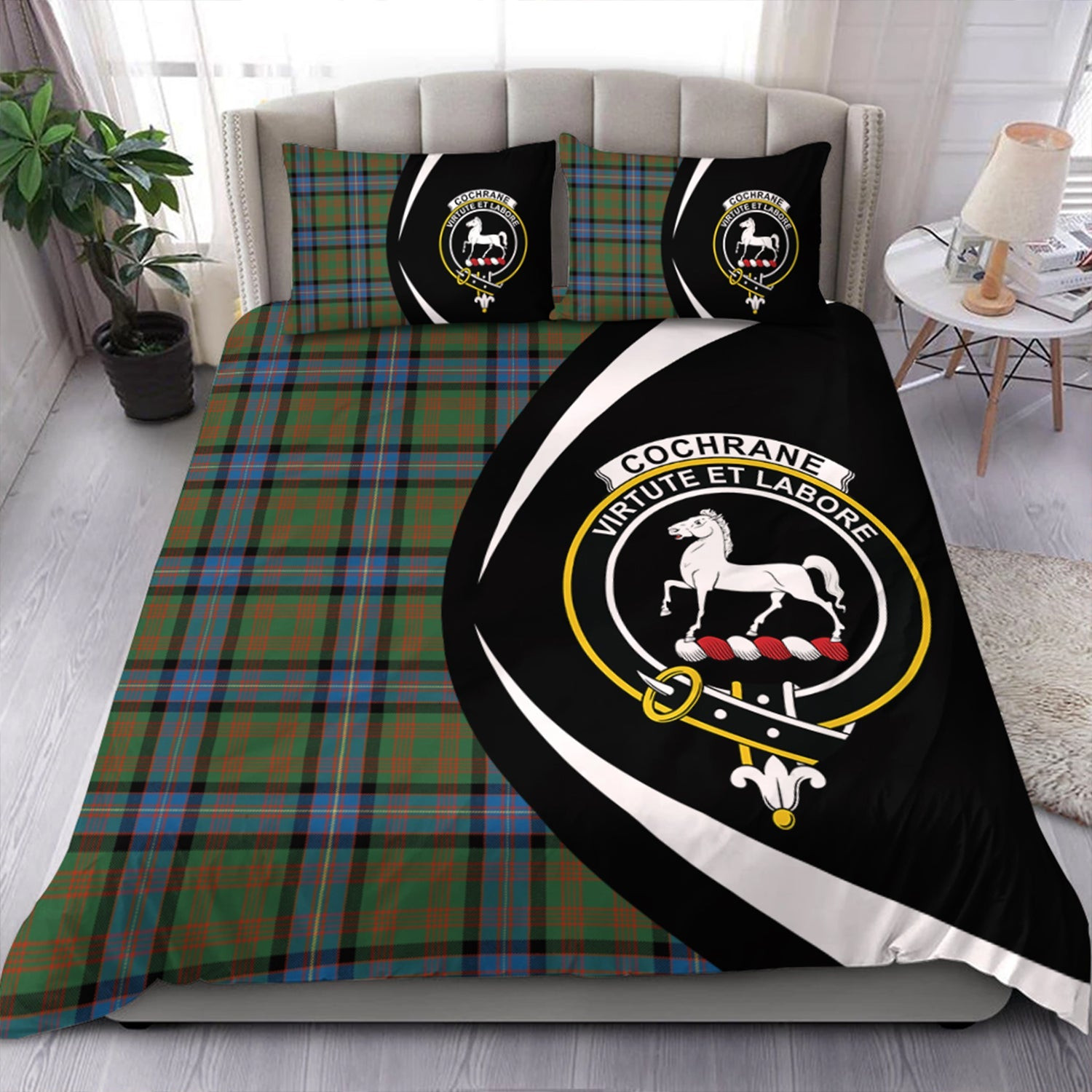 ScotsTee Shop Scottish Cochrane (Cochran) Ancient Clan Badge Tartan Bedding Set Circle Style
