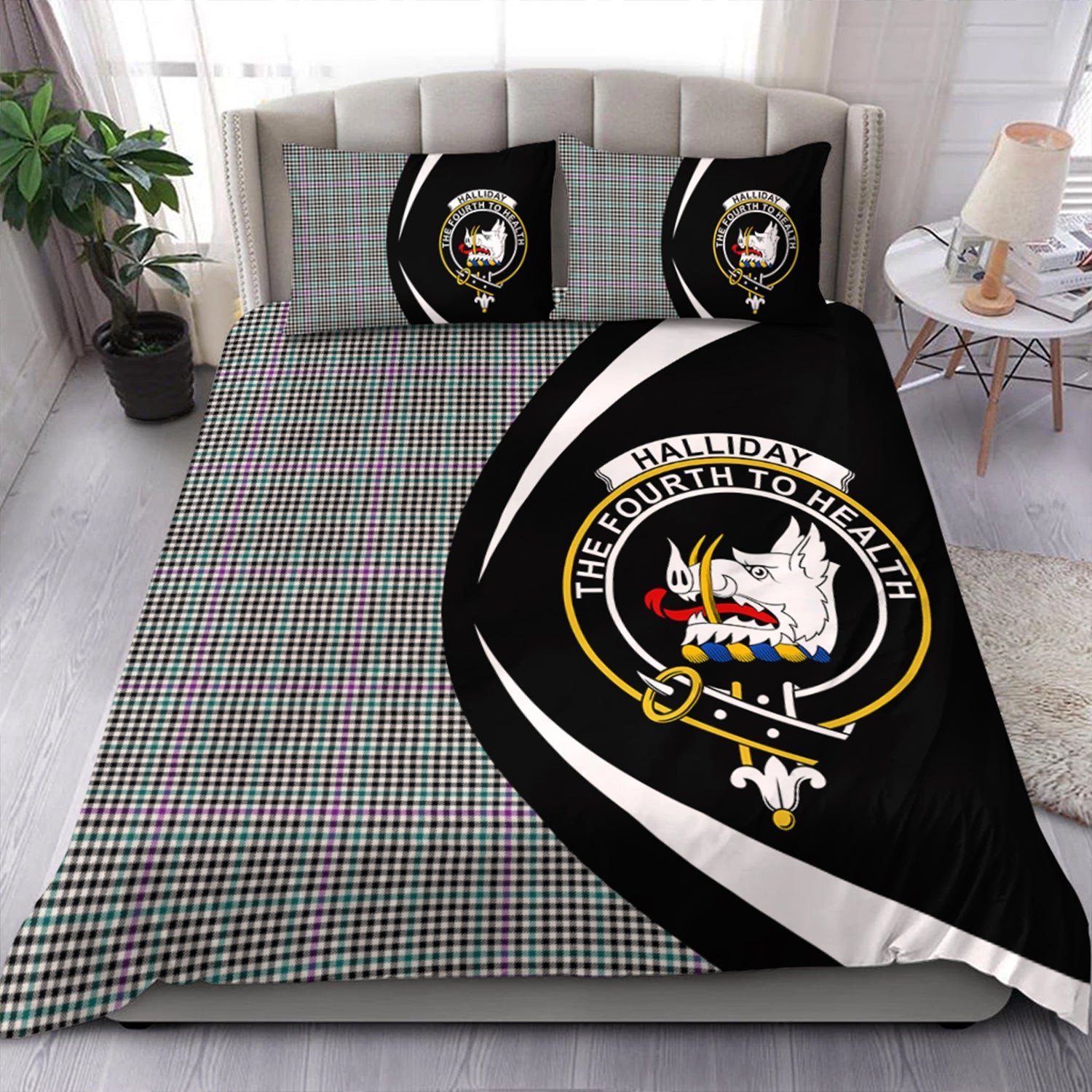 ScotsTee Shop Scottish Halliday (Holliday) Modern Clan Badge Tartan Bedding Set Circle Style