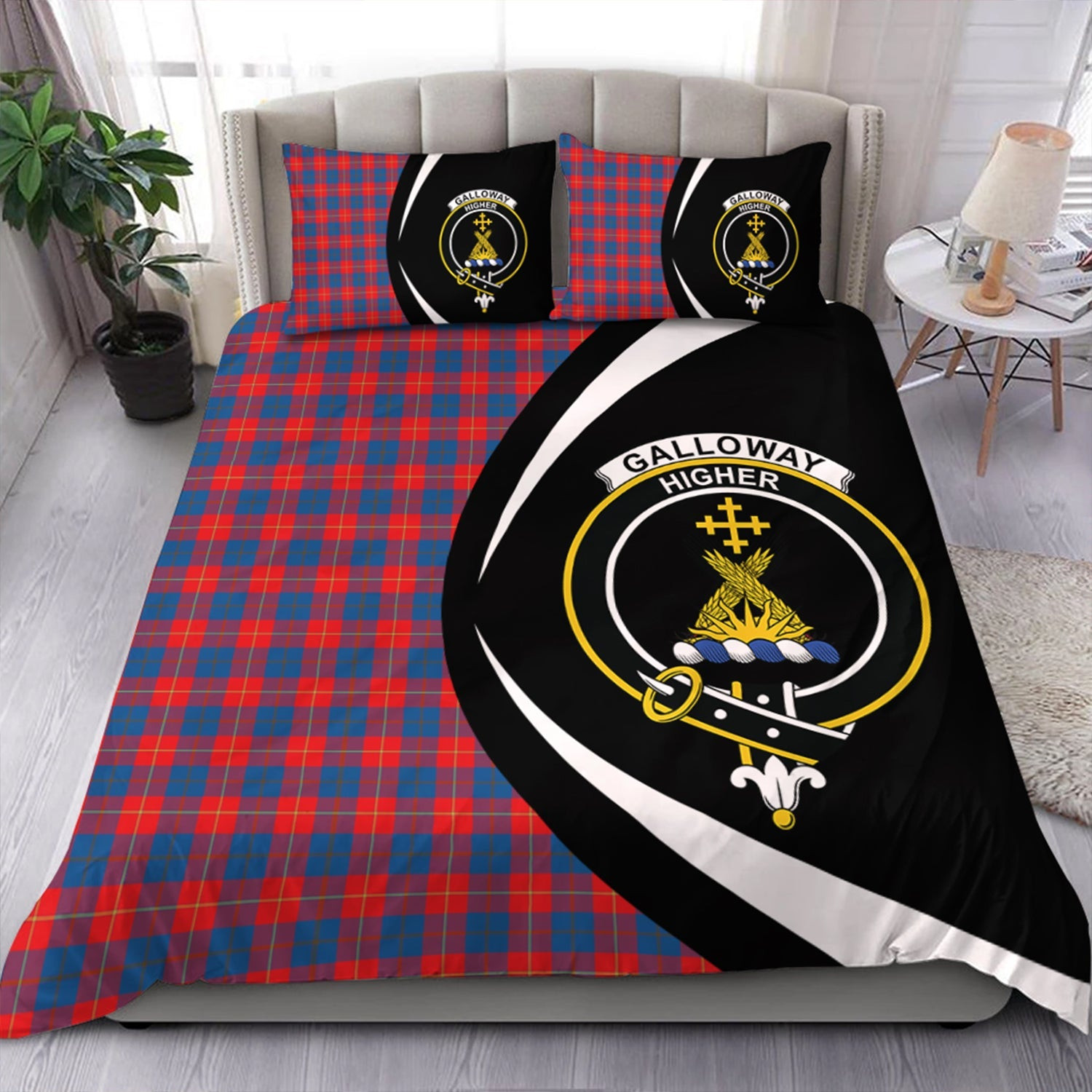 ScotsTee Shop Scottish Galloway Red Clan Badge Tartan Bedding Set Circle Style