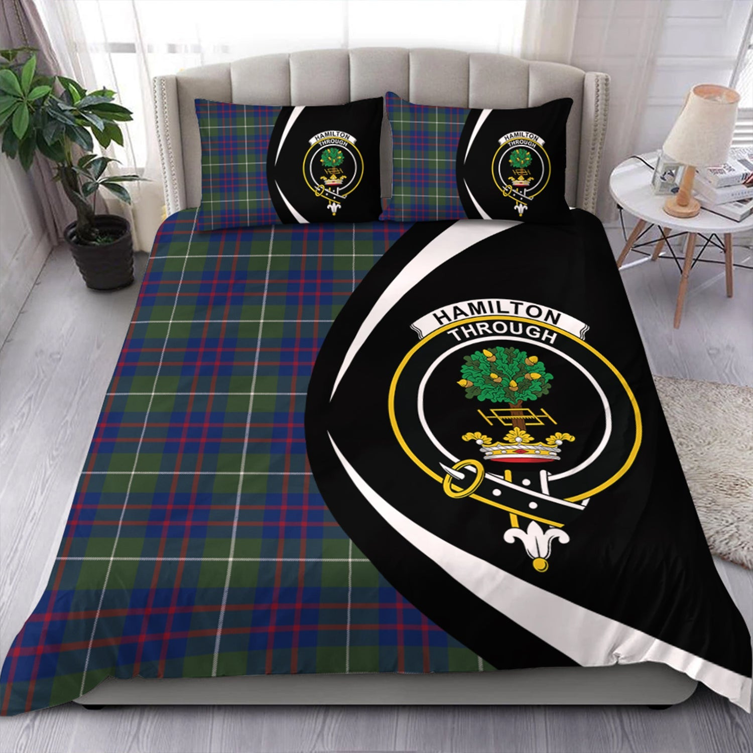 ScotsTee Shop Scottish Hamilton of Clayton Modern Clan Badge Tartan Bedding Set Circle Style