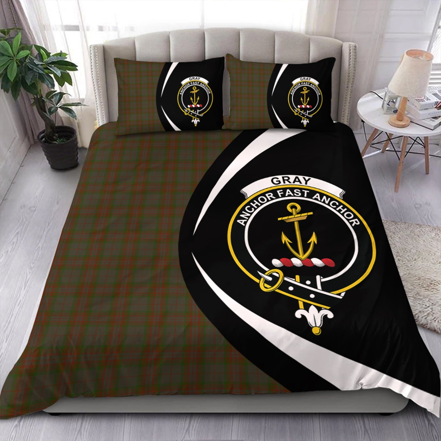ScotsTee Shop Scottish Gray Clan Badge Tartan Bedding Set Circle Style