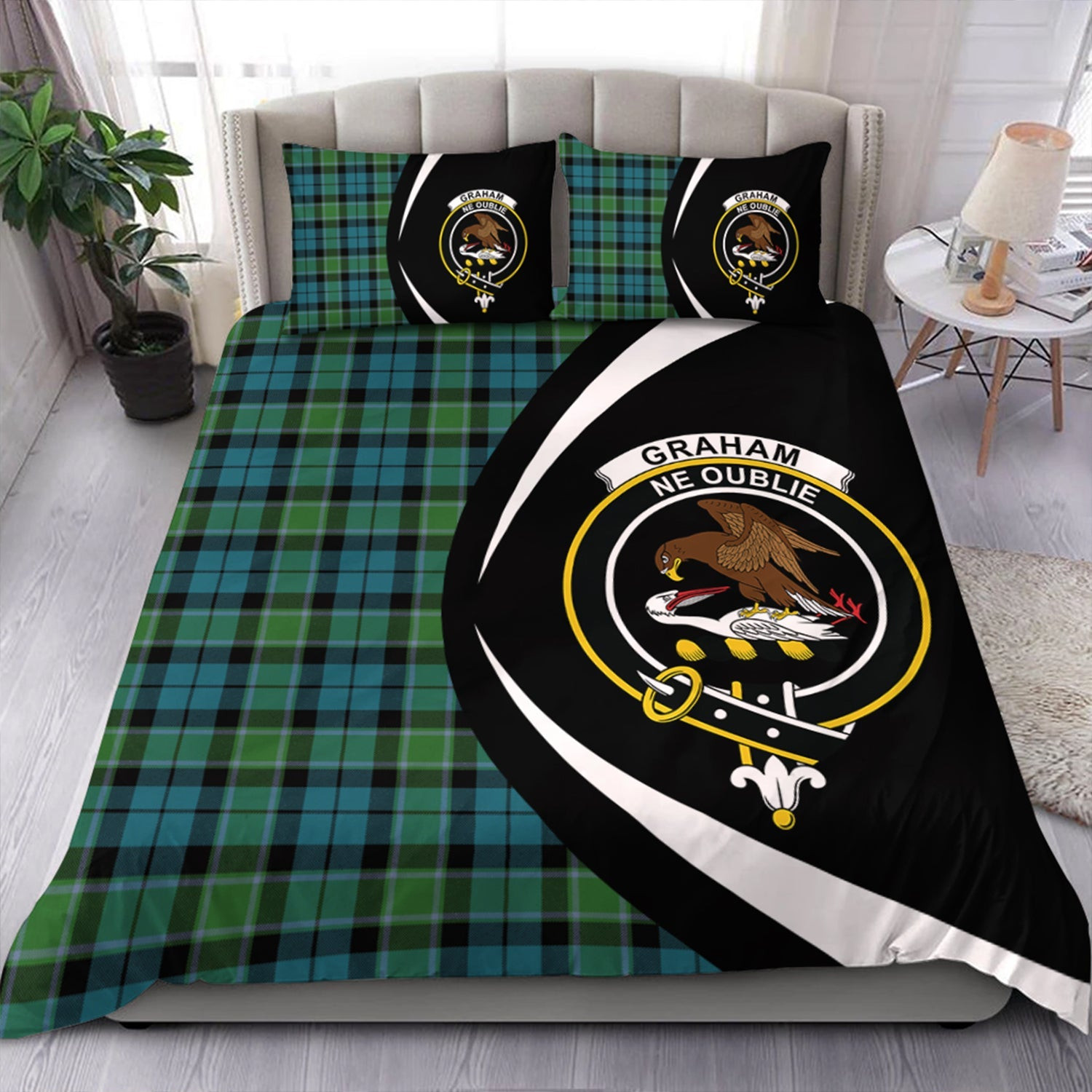 ScotsTee Shop Scottish Graham of Menteith Ancient Clan Badge Tartan Bedding Set Circle Style