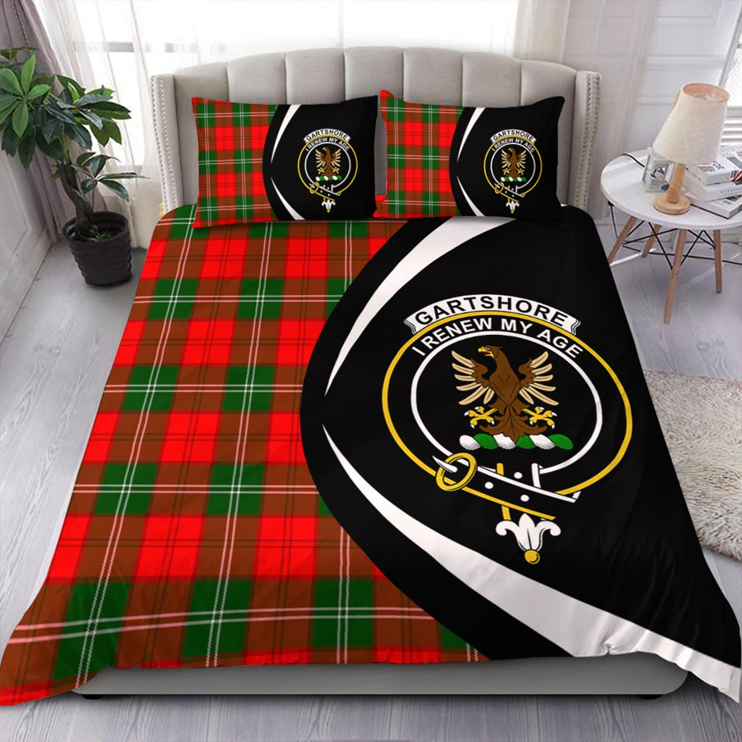 ScotsTee Shop Scottish Gartshore Clan Badge Tartan Bedding Set Circle Style