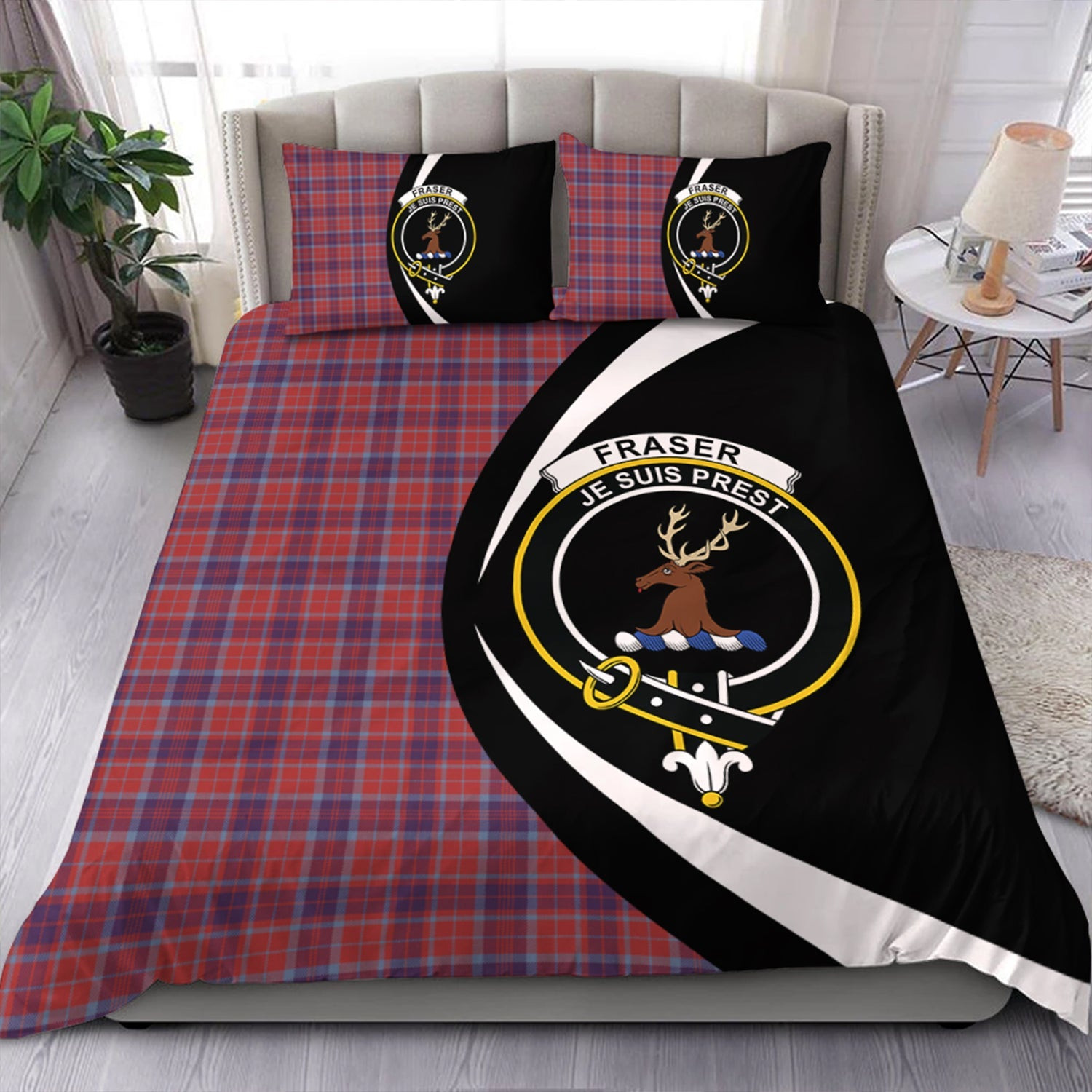 ScotsTee Shop Scottish Fraser of Reelig Weathered Clan Badge Tartan Bedding Set Circle Style
