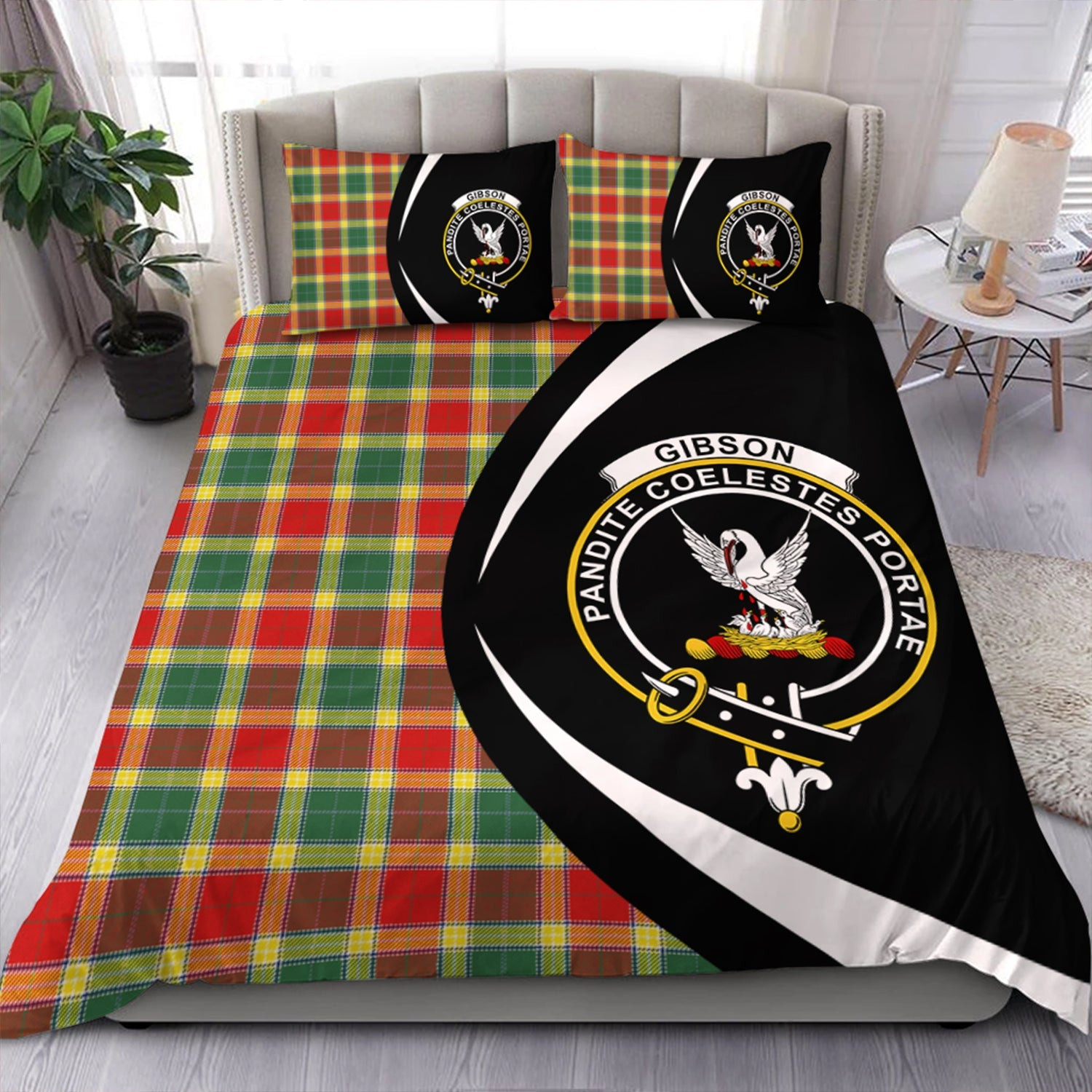 ScotsTee Shop Scottish Gibson (Gibbs) Modern Clan Badge Tartan Bedding Set Circle Style