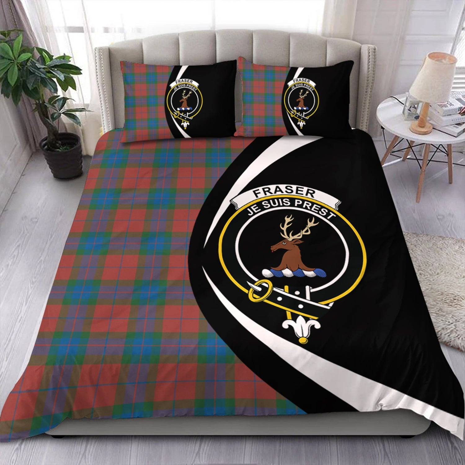 ScotsTee Shop Scottish Fraser of Boblainy Hugh Ancient Clan Badge Tartan Bedding Set Circle Style