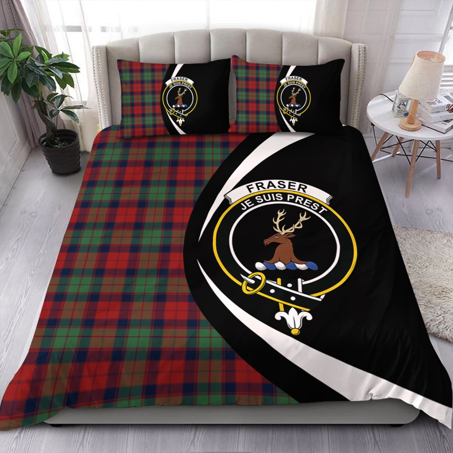 ScotsTee Shop Scottish Fraser of Altyre Modern Clan Badge Tartan Bedding Set Circle Style