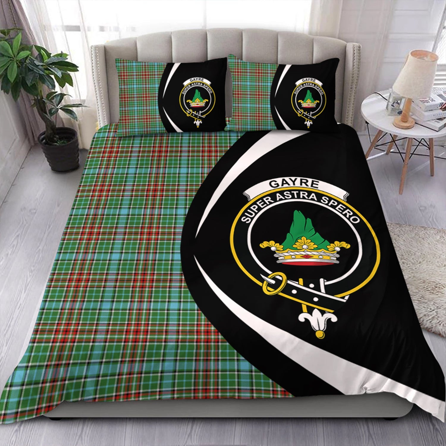 ScotsTee Shop Scottish Gayre Modern Clan Badge Tartan Bedding Set Circle Style