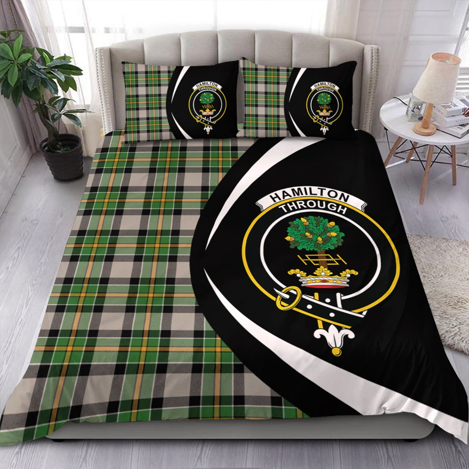 ScotsTee Shop Scottish Hamilton of Brandon Ancient Clan Badge Tartan Bedding Set Circle Style