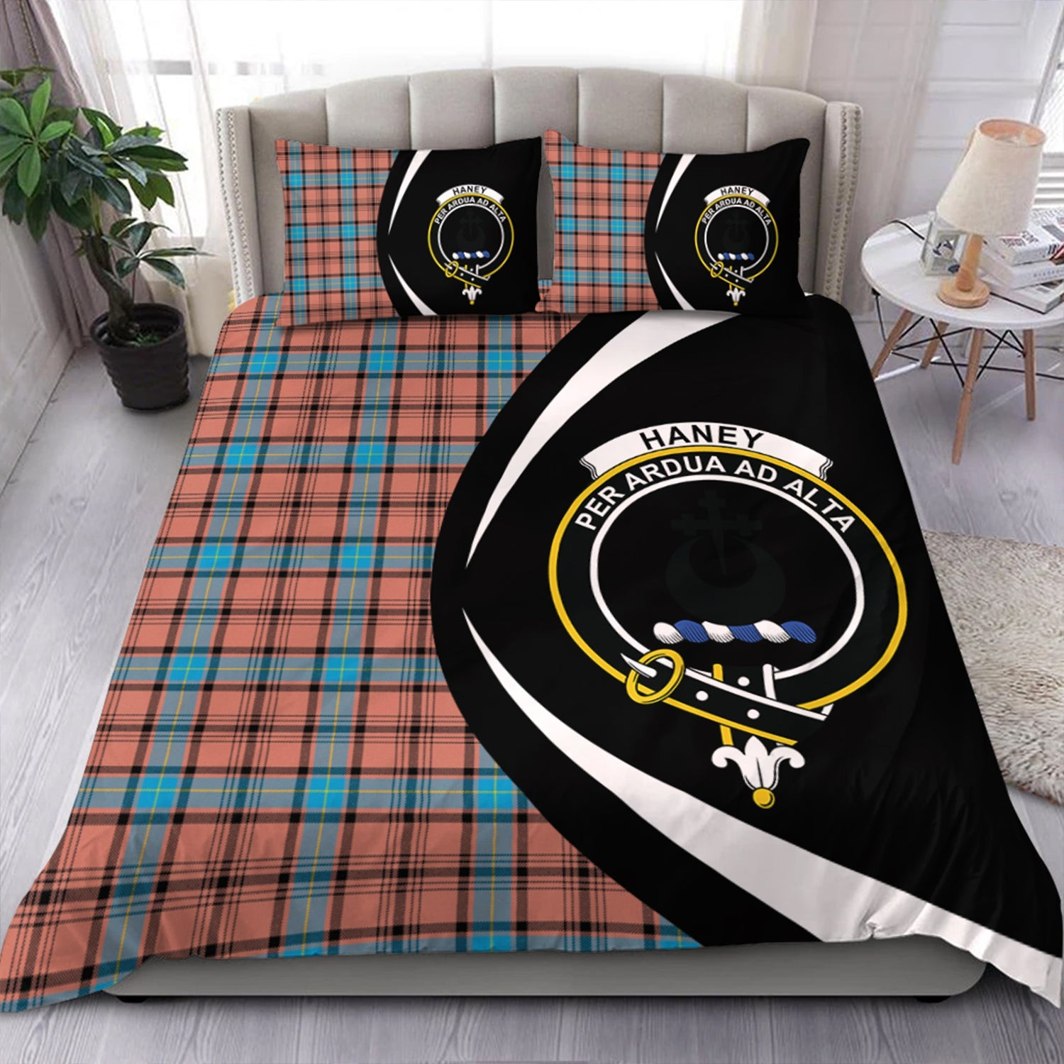 ScotsTee Shop Scottish Haney Dress Modern Clan Badge Tartan Bedding Set Circle Style