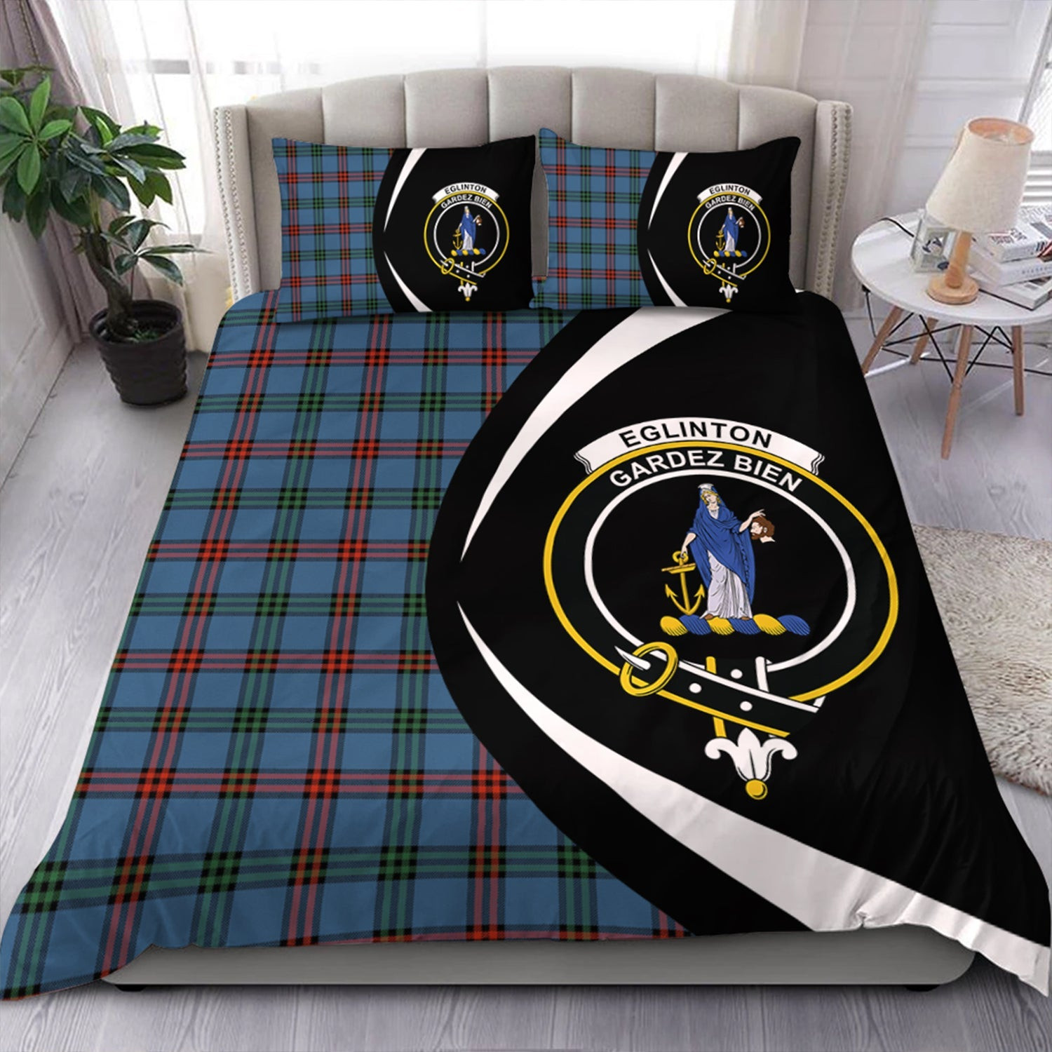 ScotsTee Shop Scottish Eglinton District (Montgomery of Ayrshire) Ancient Clan Badge Tartan Bedding Set Circle Style