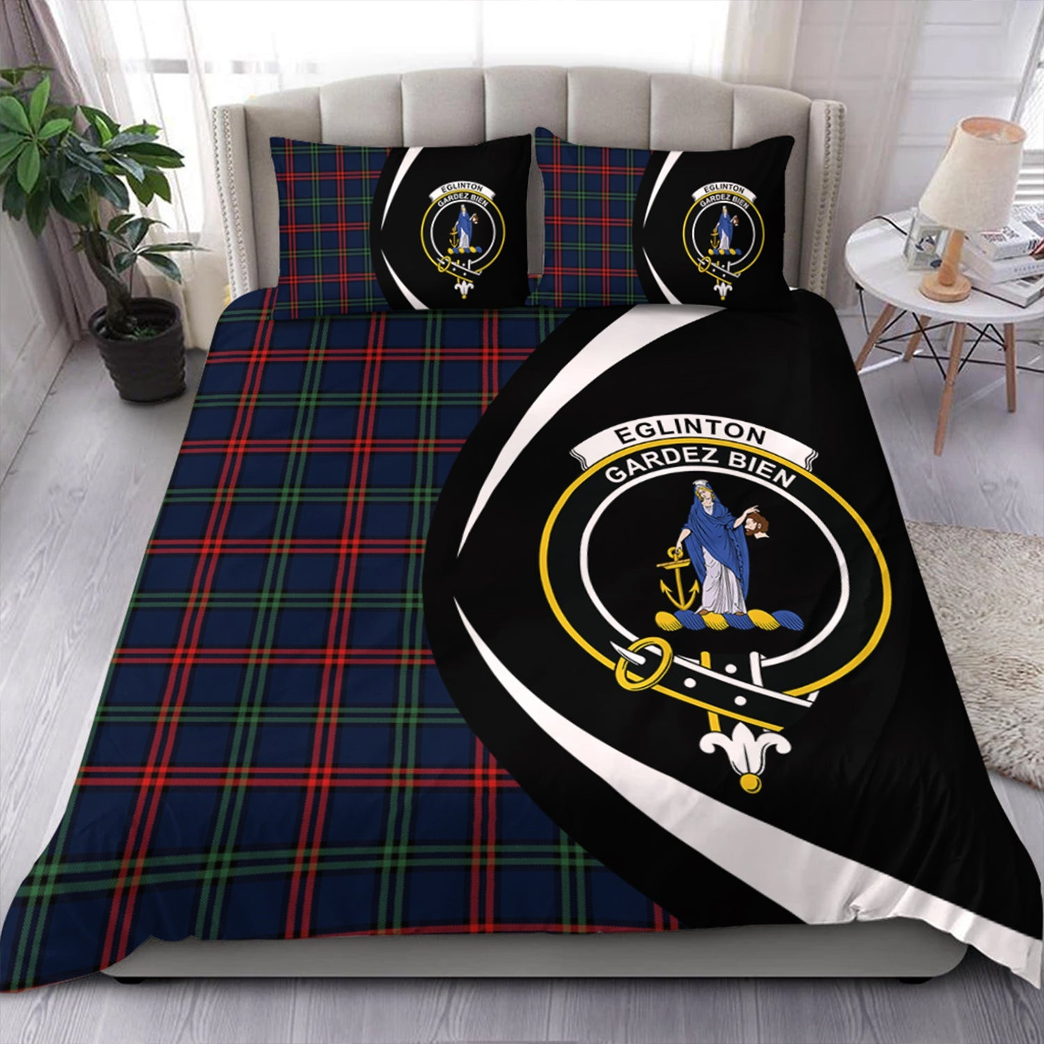ScotsTee Shop Scottish Eglinton District (Montgomery of Ayrshire) Modern Clan Badge Tartan Bedding Set Circle Style