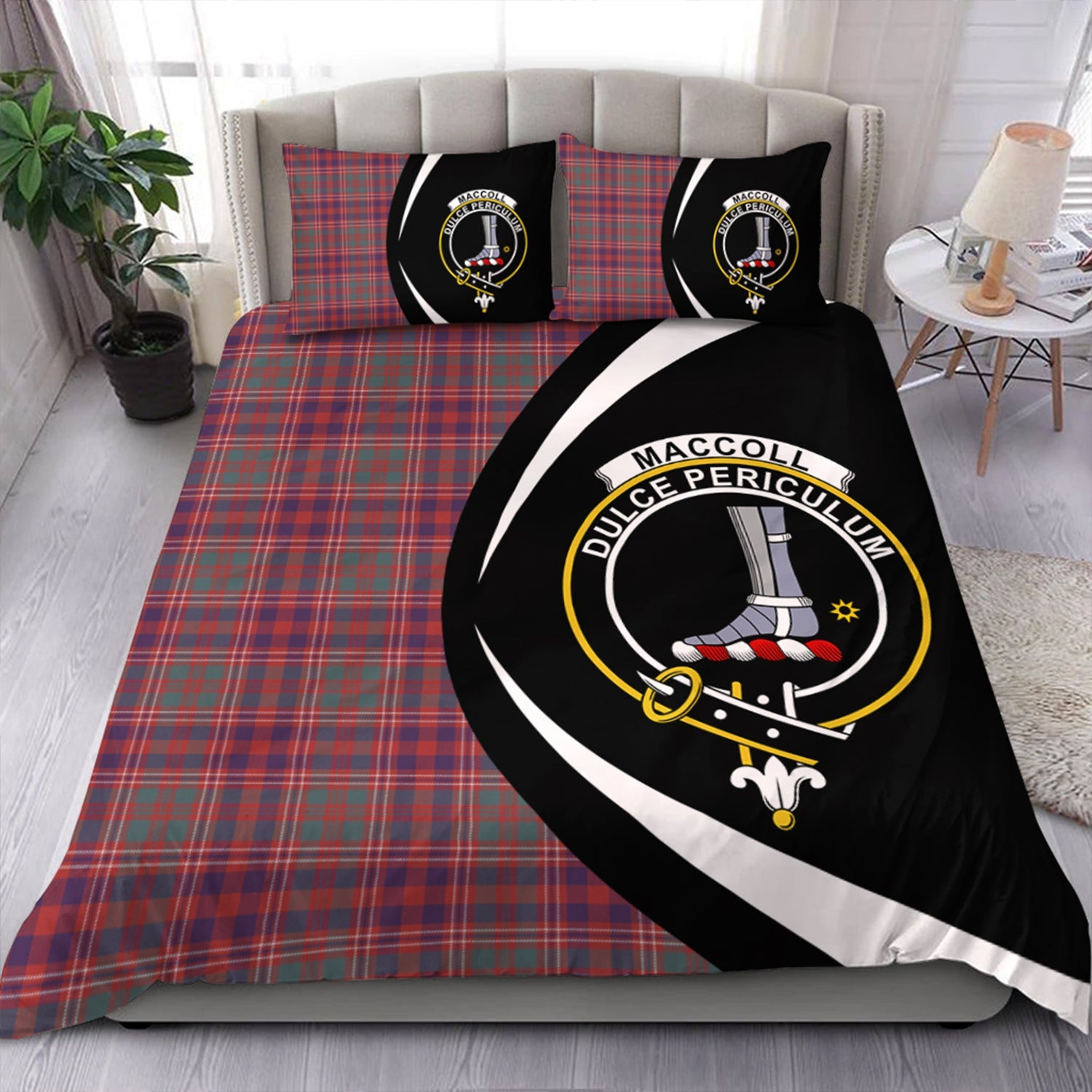 ScotsTee Shop Scottish MacColl (MacCall) Weathered Clan Badge Tartan Bedding Set Circle Style
