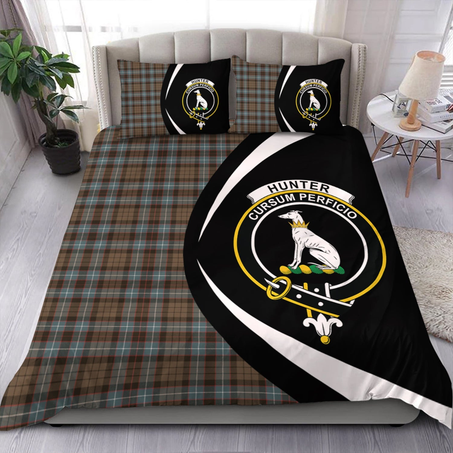 ScotsTee Shop Scottish Hunter of Peebleshire Weathered Clan Badge Tartan Bedding Set Circle Style