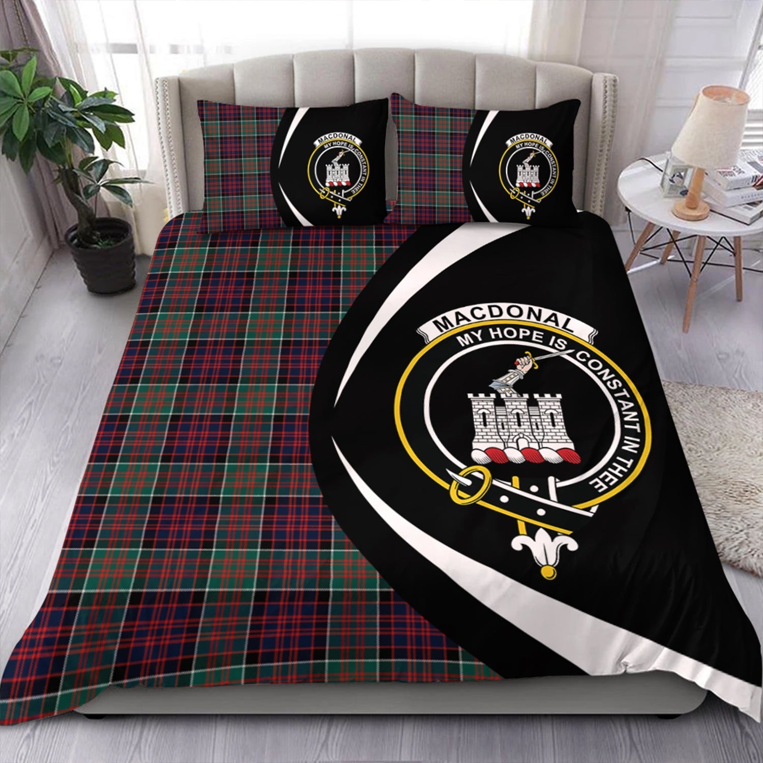 ScotsTee Shop Scottish MacDonald of Clanranald Modern Clan Badge Tartan Bedding Set Circle Style