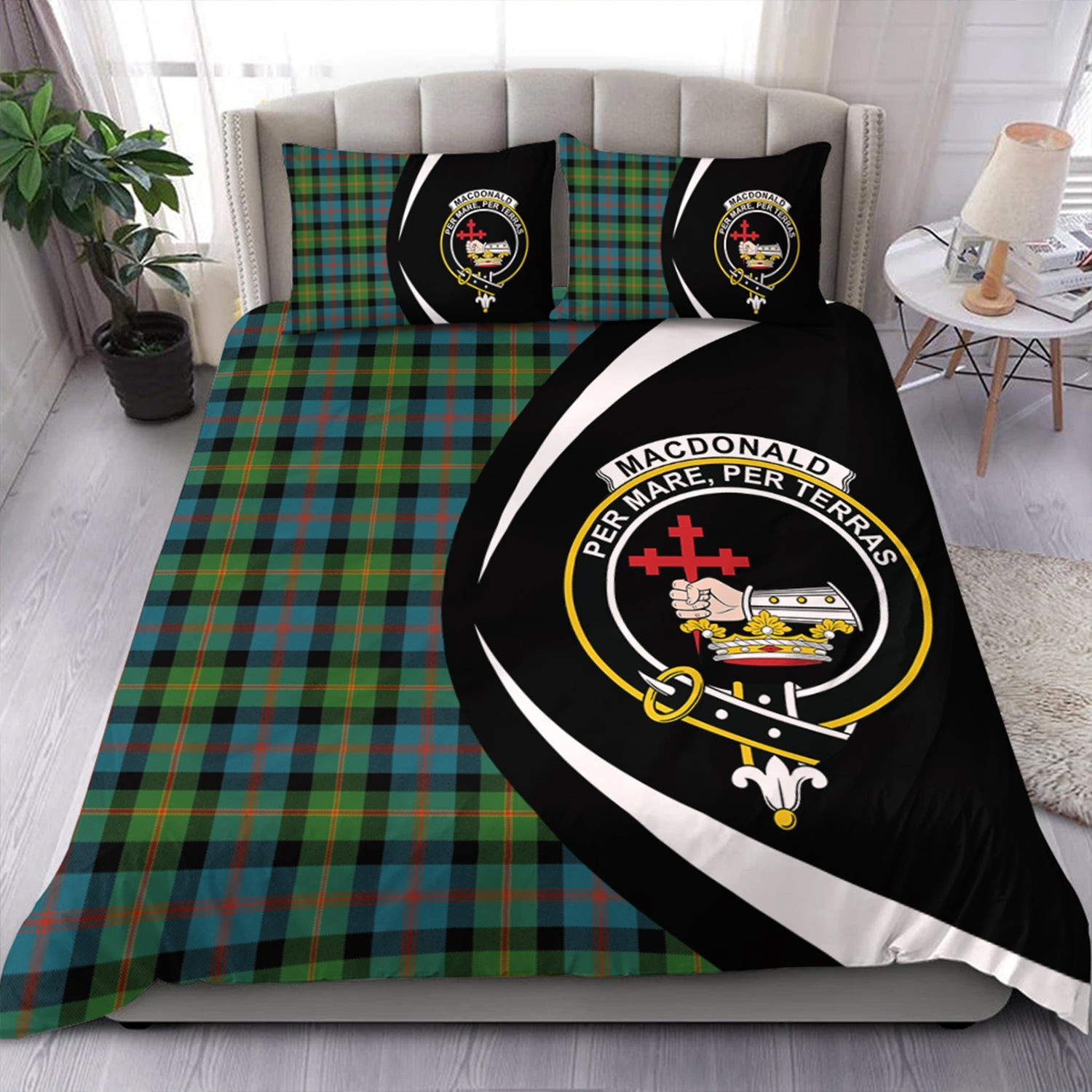 ScotsTee Shop Scottish MacDonald of Borrodale (Donald Borrodale Historic) Ancient Clan Badge Tartan Bedding Set Circle Style