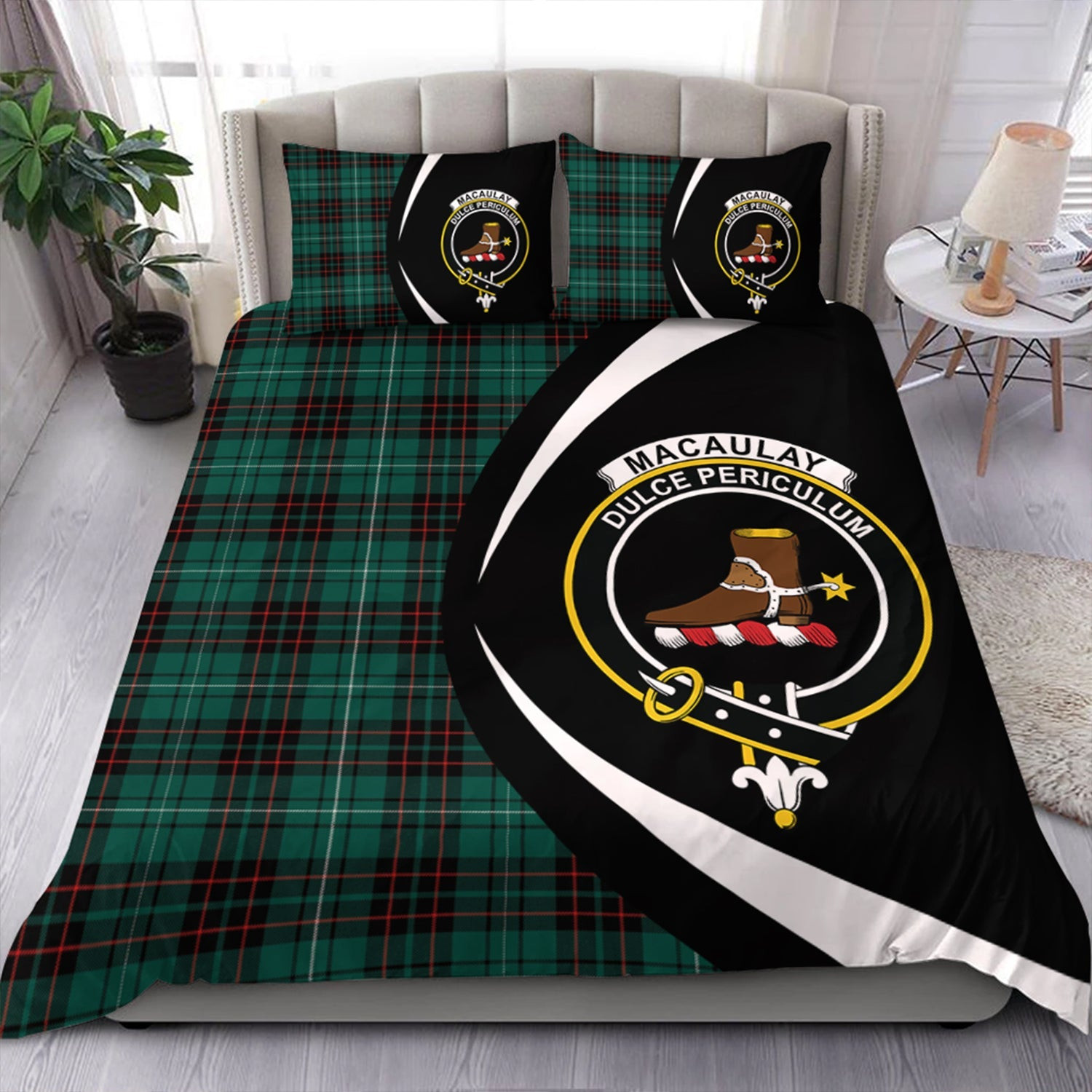 ScotsTee Shop Scottish MacAulay of Lewis Modern Clan Badge Tartan Bedding Set Circle Style