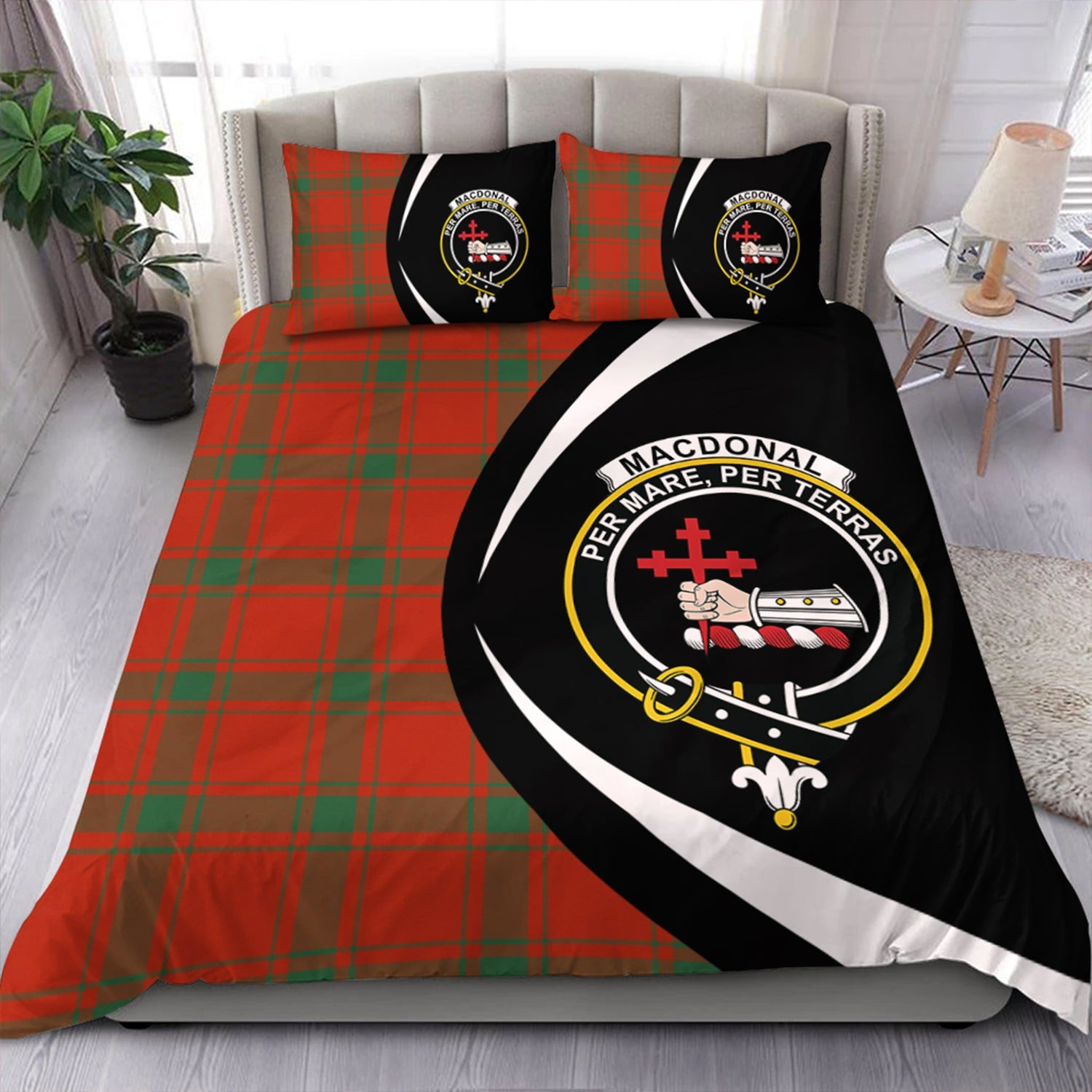 ScotsTee Shop Scottish MacDonald of Sleat (Donald Lord MacDonald) Ancient Clan Badge Tartan Bedding Set Circle Style