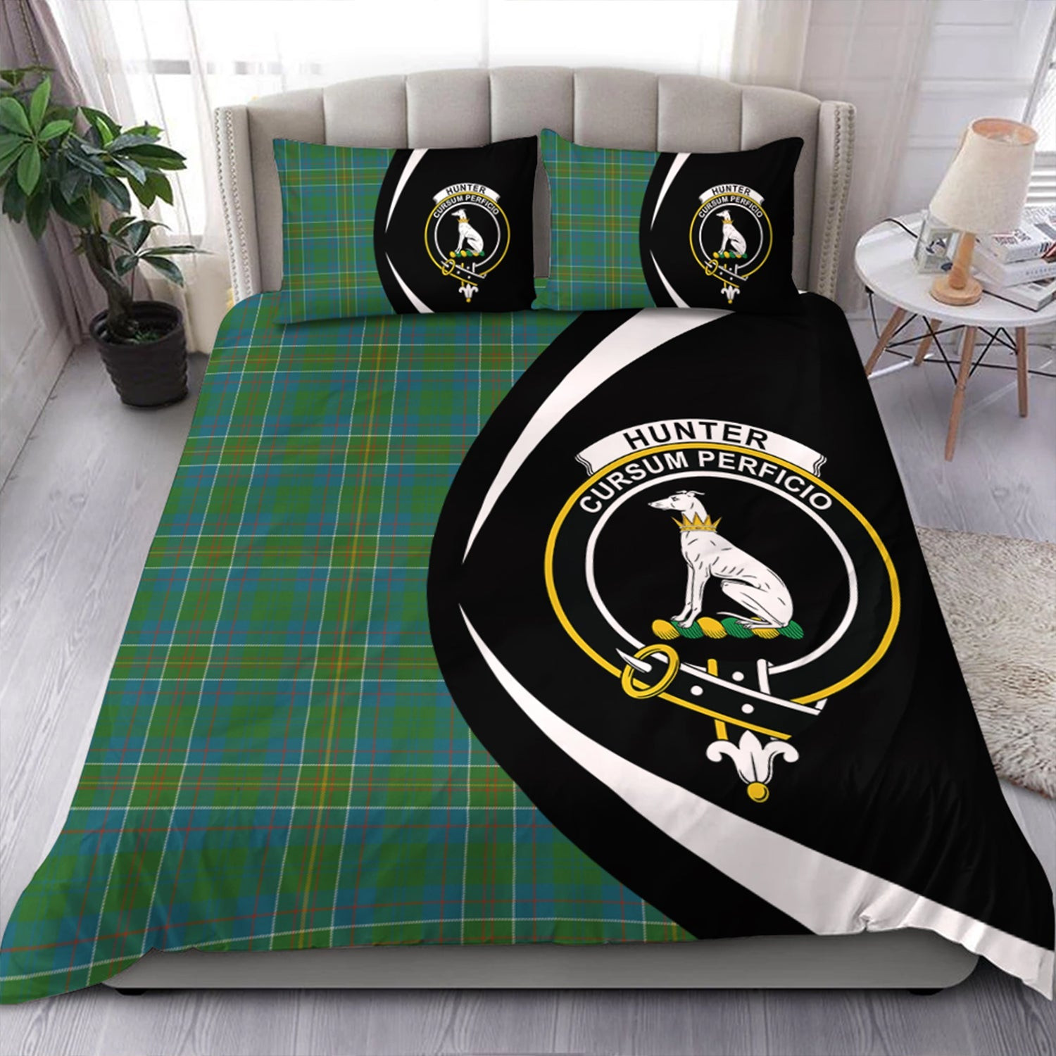 ScotsTee Shop Scottish Hunter of Hunterston (Galbraith of Hunterston) Ancient Clan Badge Tartan Bedding Set Circle Style