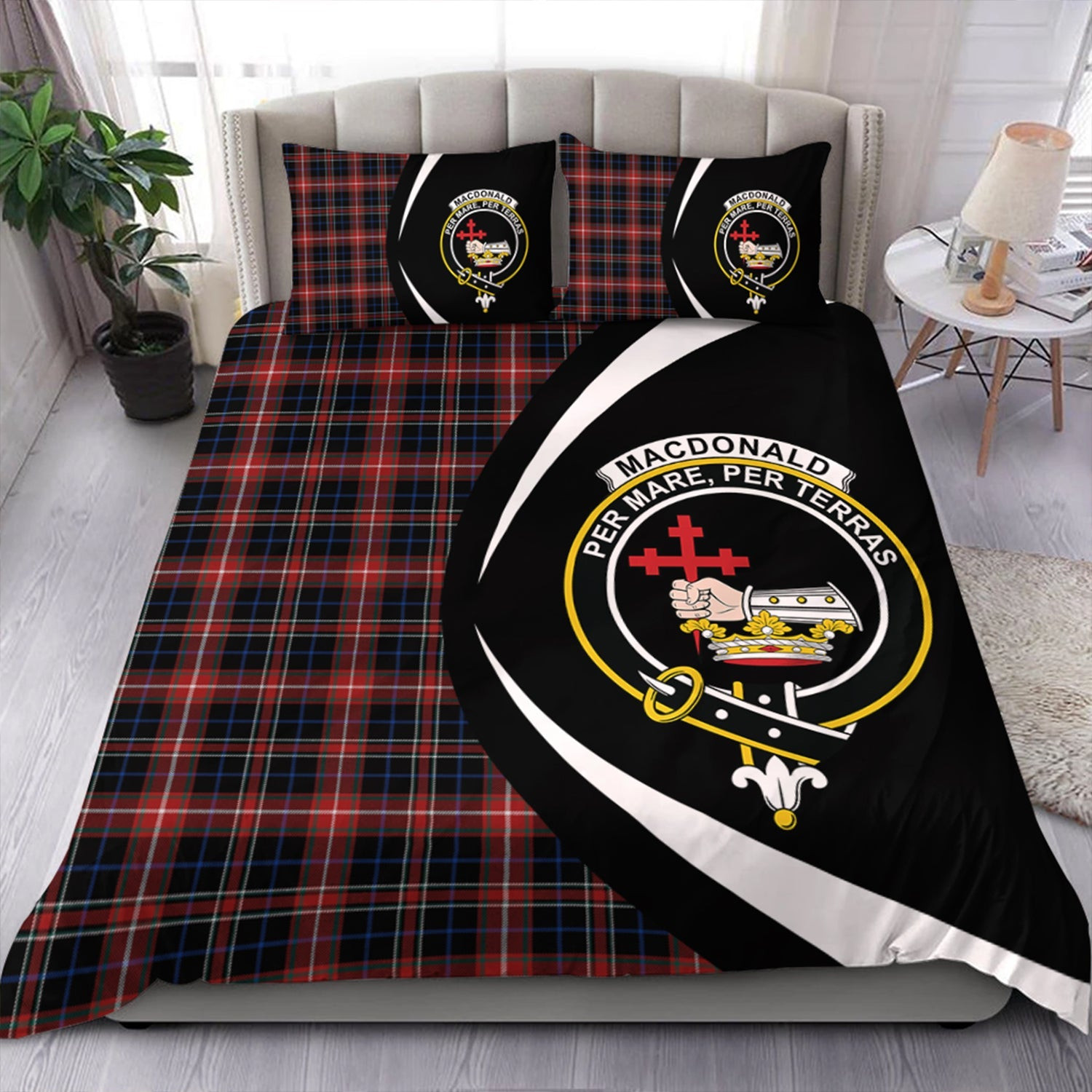 ScotsTee Shop Scottish MacDonald Sir John A (Donald Sir John A) Modern Clan Badge Tartan Bedding Set Circle Style