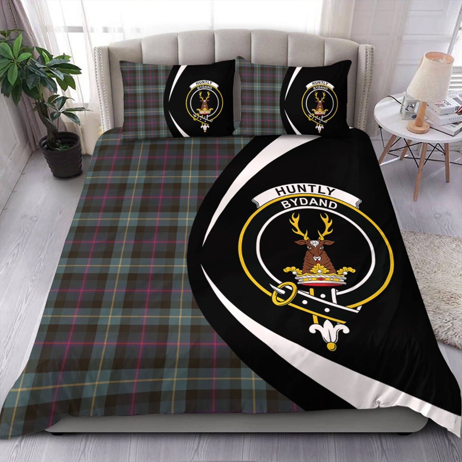 ScotsTee Shop Scottish Huntly Gordon Gathering 2000 Weathered Clan Badge Tartan Bedding Set Circle Style