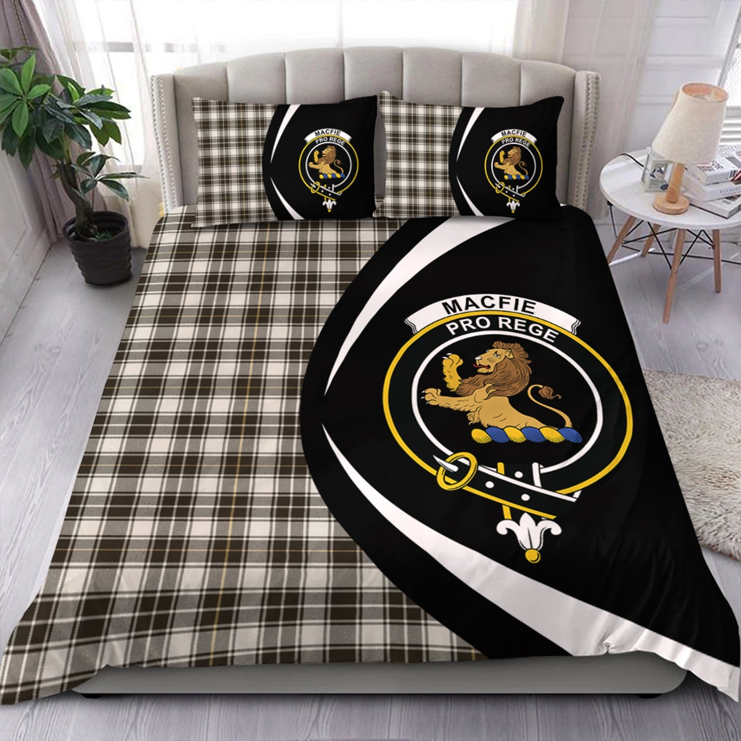 ScotsTee Shop Scottish MacFie of Colonsay Dress (MacPhee of Colonsay Dress) Weathered Clan Badge Tartan Bedding Set Circle Style