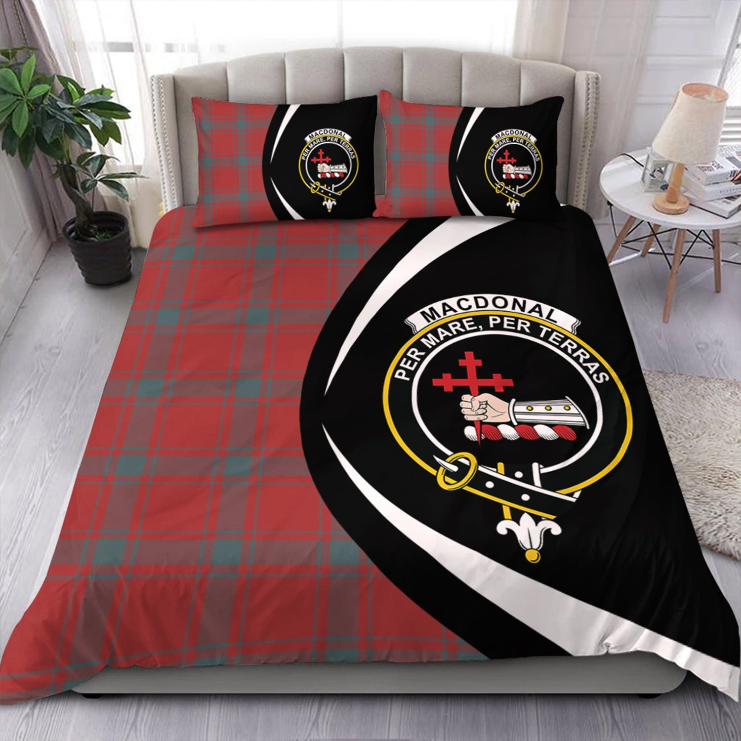 ScotsTee Shop Scottish MacDonald of Sleat (Donald Lord MacDonald) Weathered Clan Badge Tartan Bedding Set Circle Style
