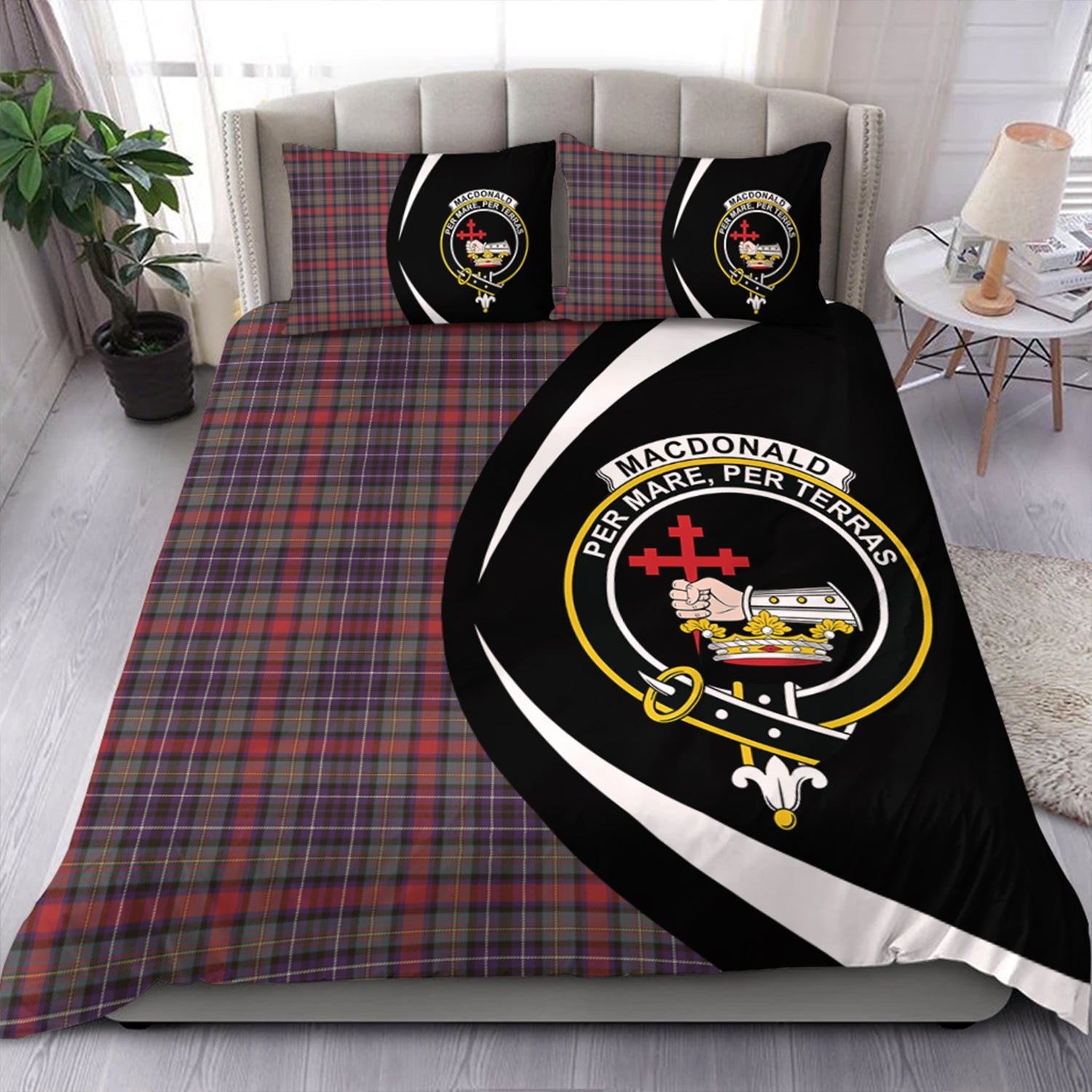 ScotsTee Shop Scottish MacDonald of P.E. Island (Donald of P.E. Island) Weathered Clan Badge Tartan Bedding Set Circle Style