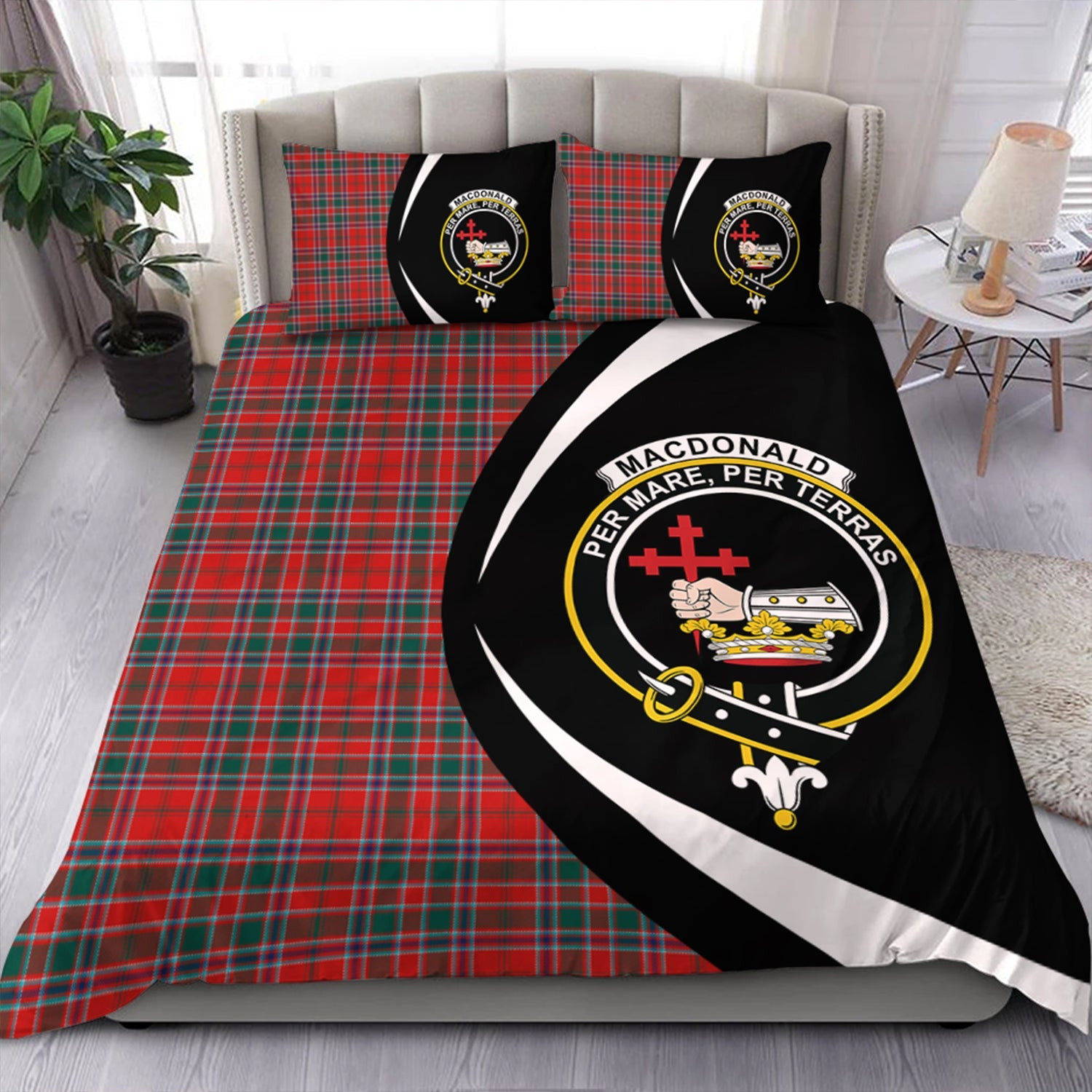 ScotsTee Shop Scottish MacDonald of Lochmaddy (Donald of Loch Mhaddy) Modern Clan Badge Tartan Bedding Set Circle Style